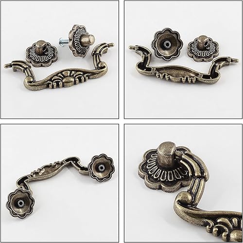 Miniatura 4 de 5 manijas de cajón con caída de 3 pulgadas (2.992 in) entre agujeros - 3.7 pulgadas de longitud total, tiradores de gabinete de fianza de bronce