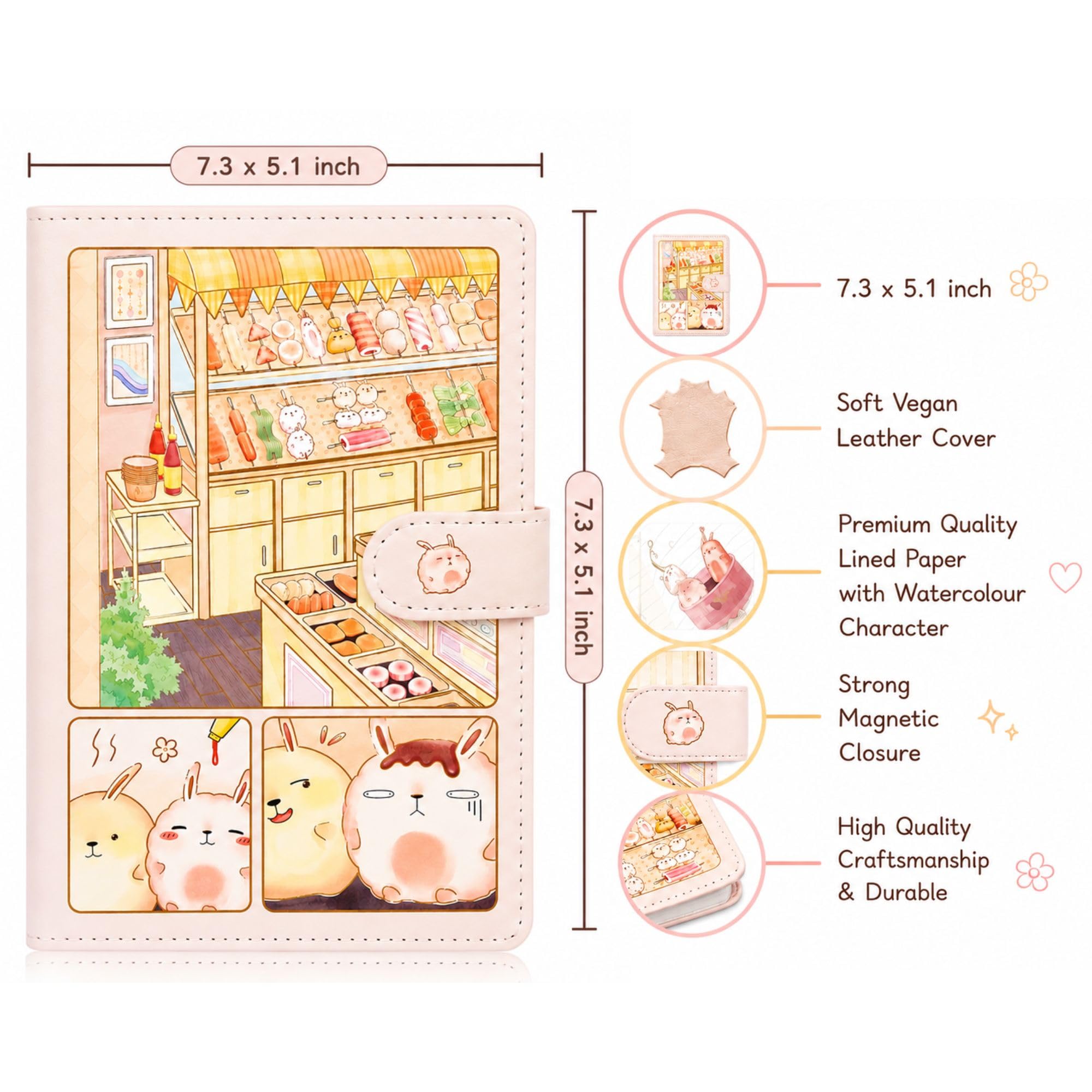 KetA Notizbuch, liniert, Kawaii-Tagebuch, japanisches Tagebuch, japanisches niedliches Kawaii-Tagebuch, 19,3 x 13 cm, 256 Seiten, hochwertiges Papier