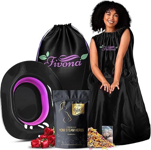 Miniatura 9 de Fivona Kit de vapor Yoni 4 en 1  Asiento de vapor plegable sobre el inodoro con hierbas de vapor Yoni negras y rojas y bolsa de almacenamiento