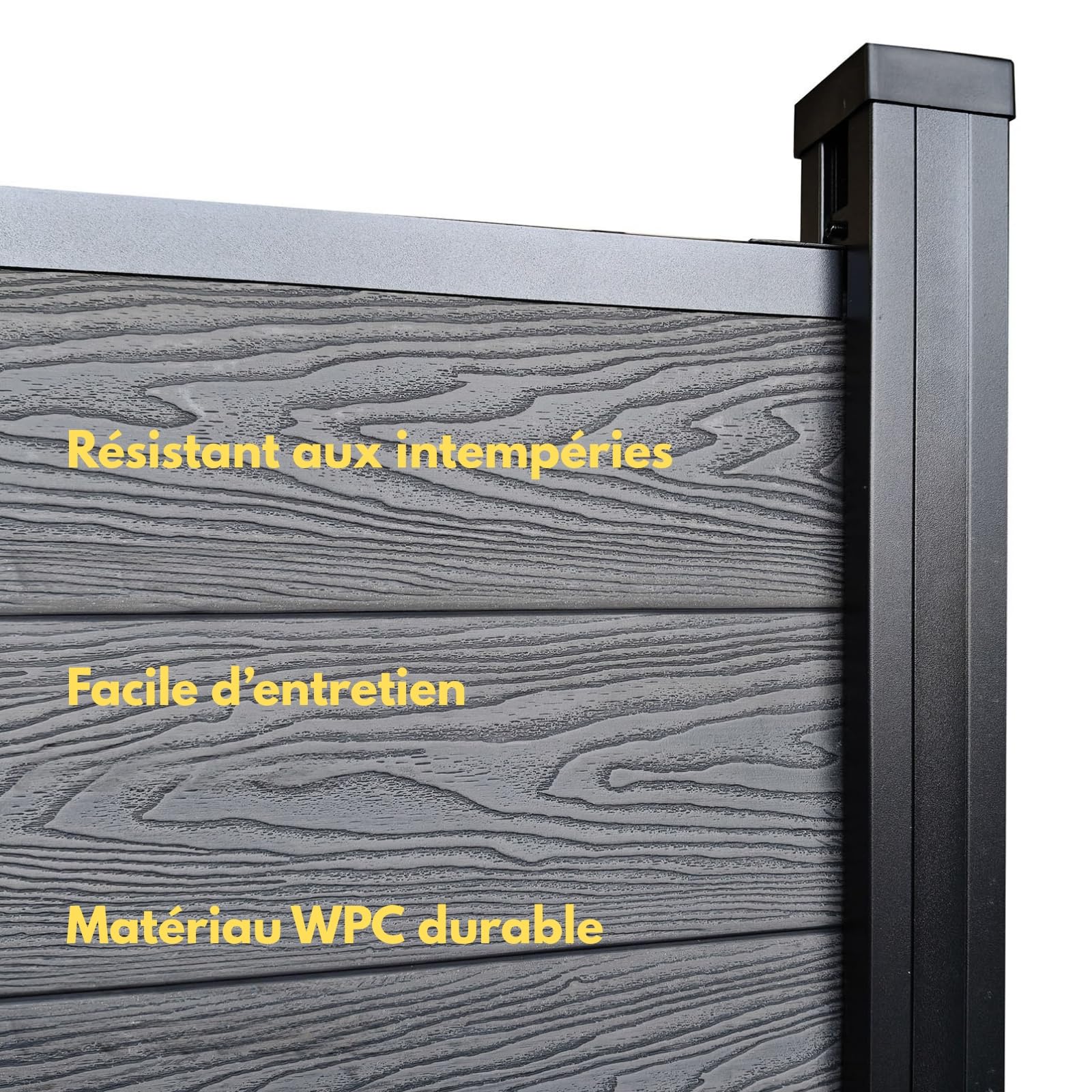 KARAT Clôture de Jardin en WPC résistant aux UV Gel Pluie Neige - Brise-Vue avec poteaux en Aluminium - Kit Complet Montage Facile - Enclos Jardin Terrasse Garage (Ash Gris, 180x180 cm)