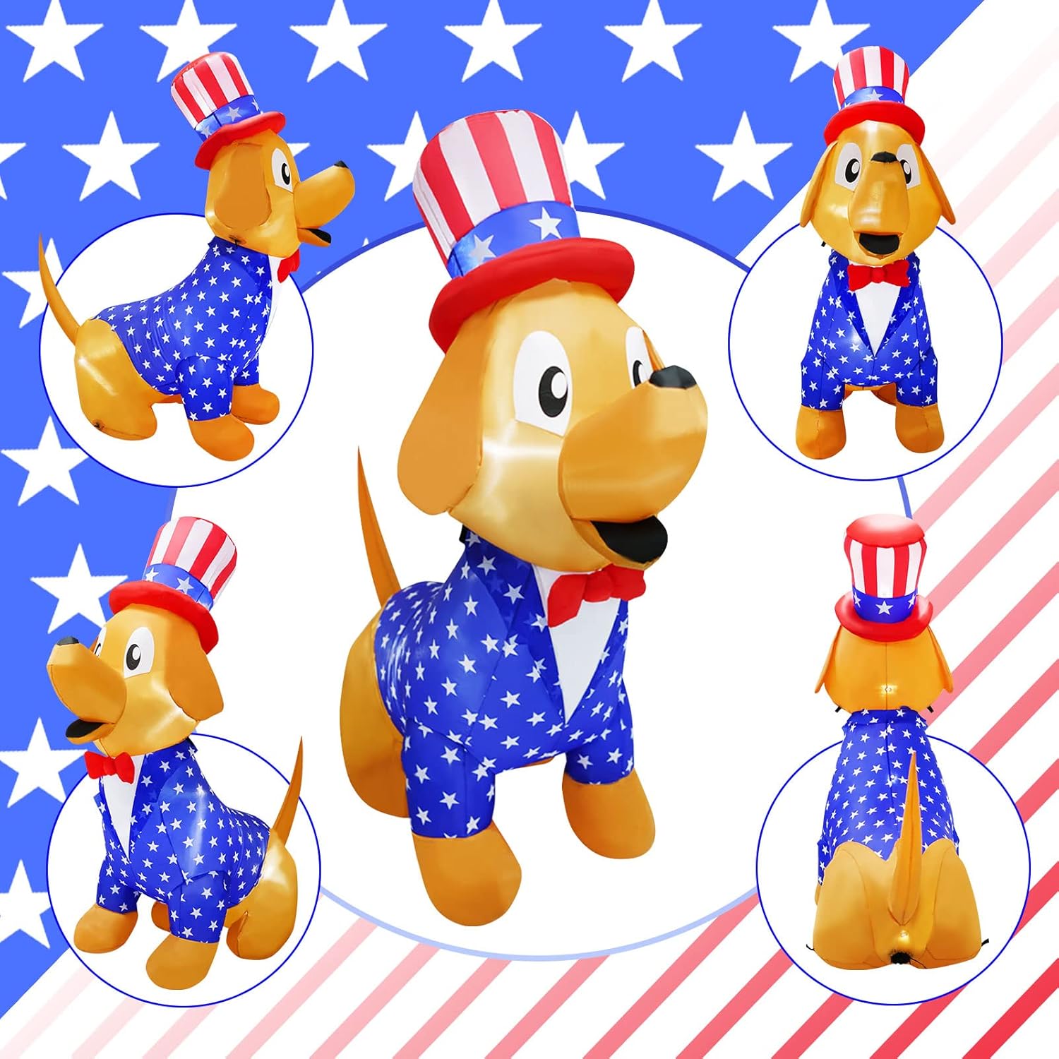 6ft Patriotic Independence Day Inflatable Cute Puppy Dog with Build-in LED Lights,4th of July Holiday Inflatables Outdoor Decorations for Garden Lawn Party Decor : Patio, Lawn & Garden