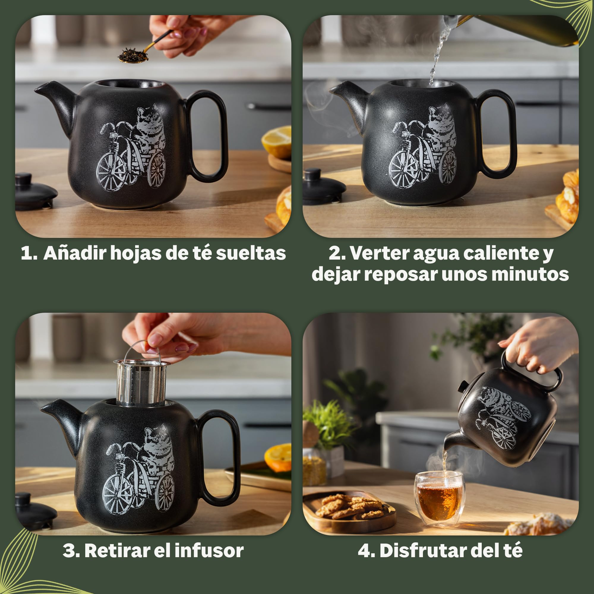 YC Yang Chai Tetera con filtro (1,3 L) – Tetera de cerámica con colador de acero inoxidable 304 – Tetera de cerámica hecha a mano – No gotea y resistente al calor – Accesorios para té suelto
