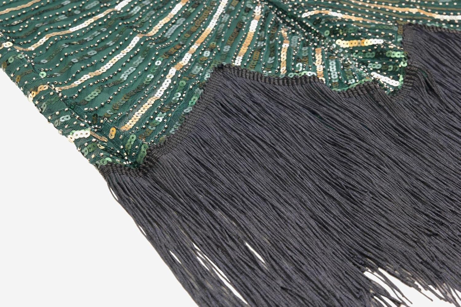 Women's 1920s Gatsby Inspired Sequin Paisley Beads Long Fringe Flapper Dress W/Accessories Set
