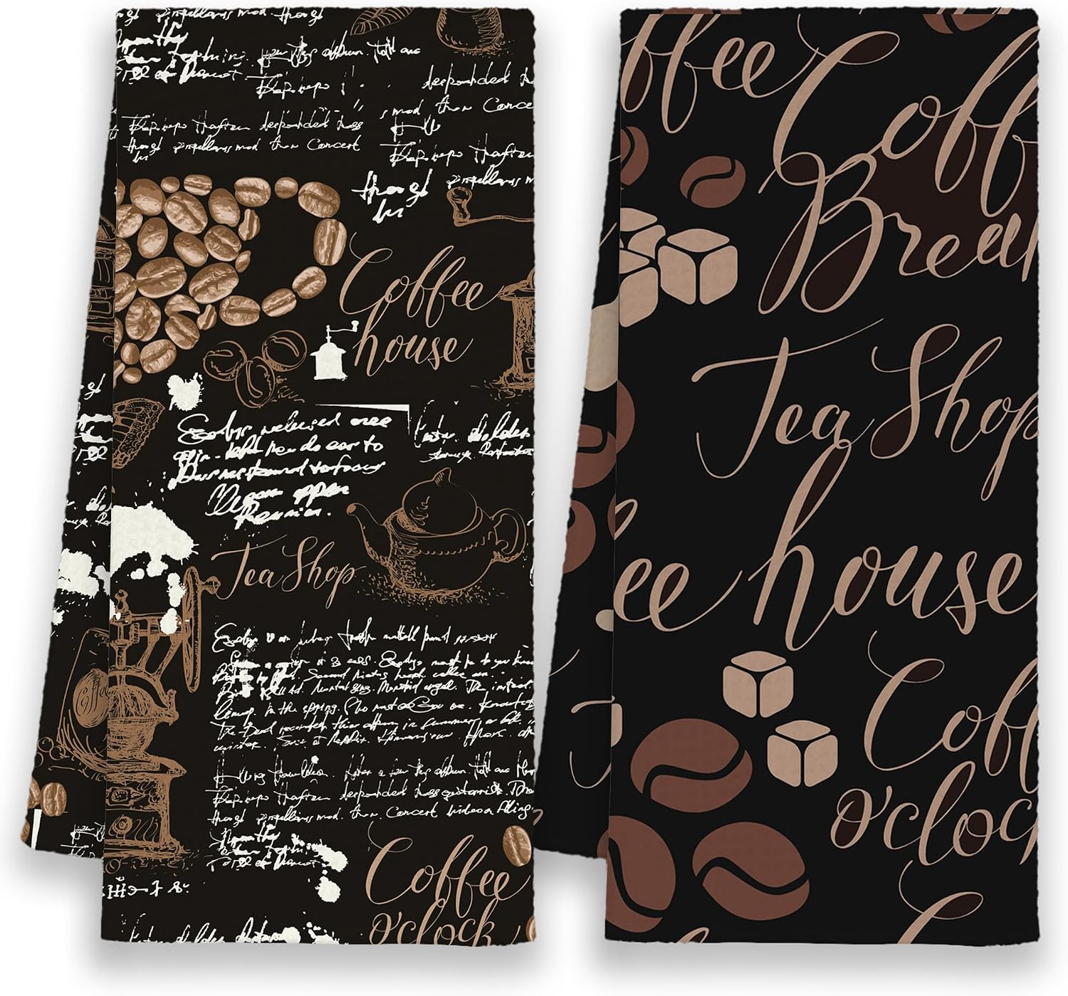 Black Vintage Coffee Kitchen Towels Set of 2, Coffee Hand Towels for Bathroom Cafe Lovers, Rustic Decorative Dish Towels Decor for Kitchen Dorm 16x24in