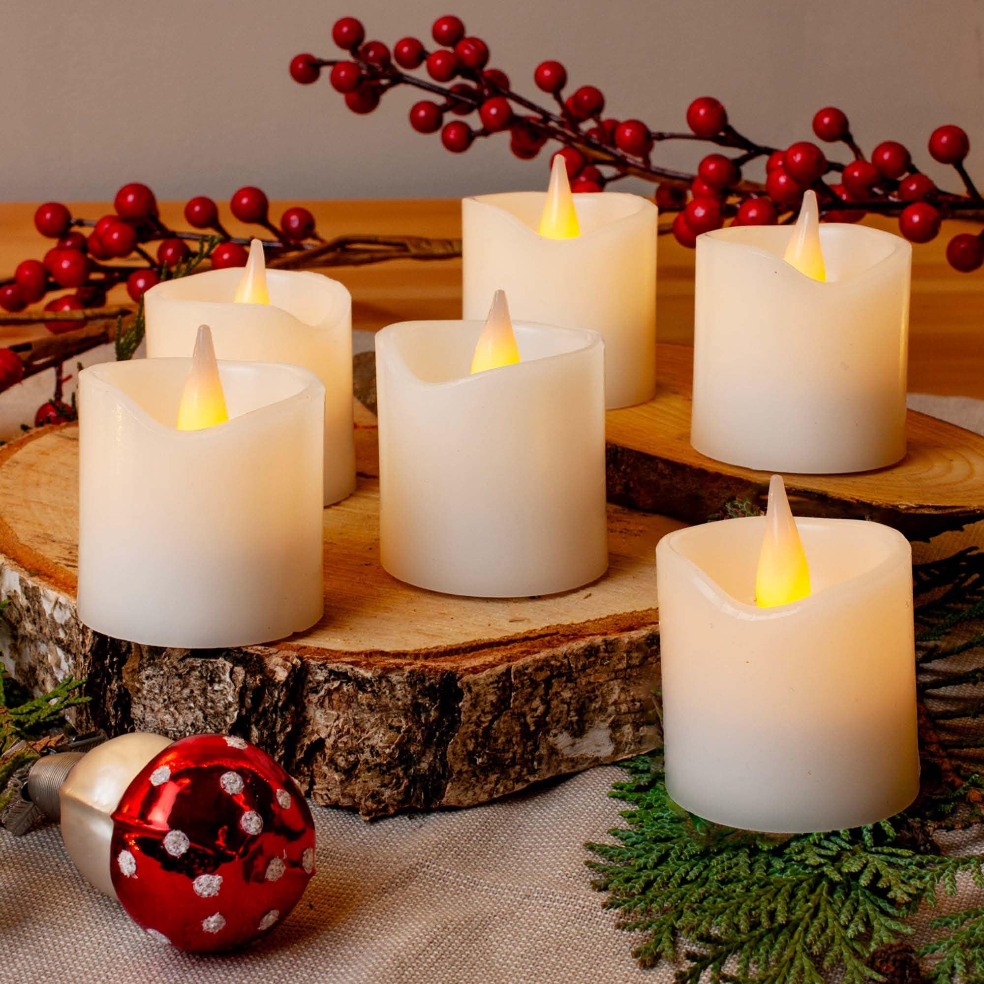 Hellum 6 candele a LED in vera cera, diametro 5 x 5 cm, funzionamento a batteria (6 x CR2032, incluse), per interni, decorazioni natalizie, candele di cera con LED bianco caldo 152760