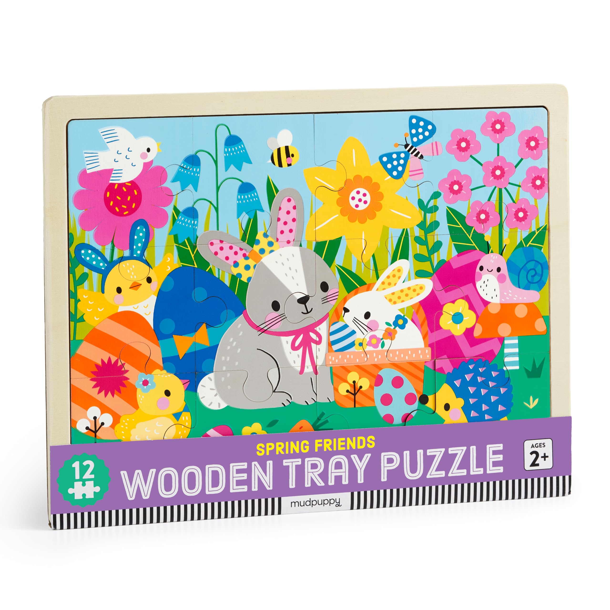 Mudpuppy Spring Friends – 12 Piece Wooden Tray Puzzle Featuring A Colorful Spring Scene With Adorable Characters