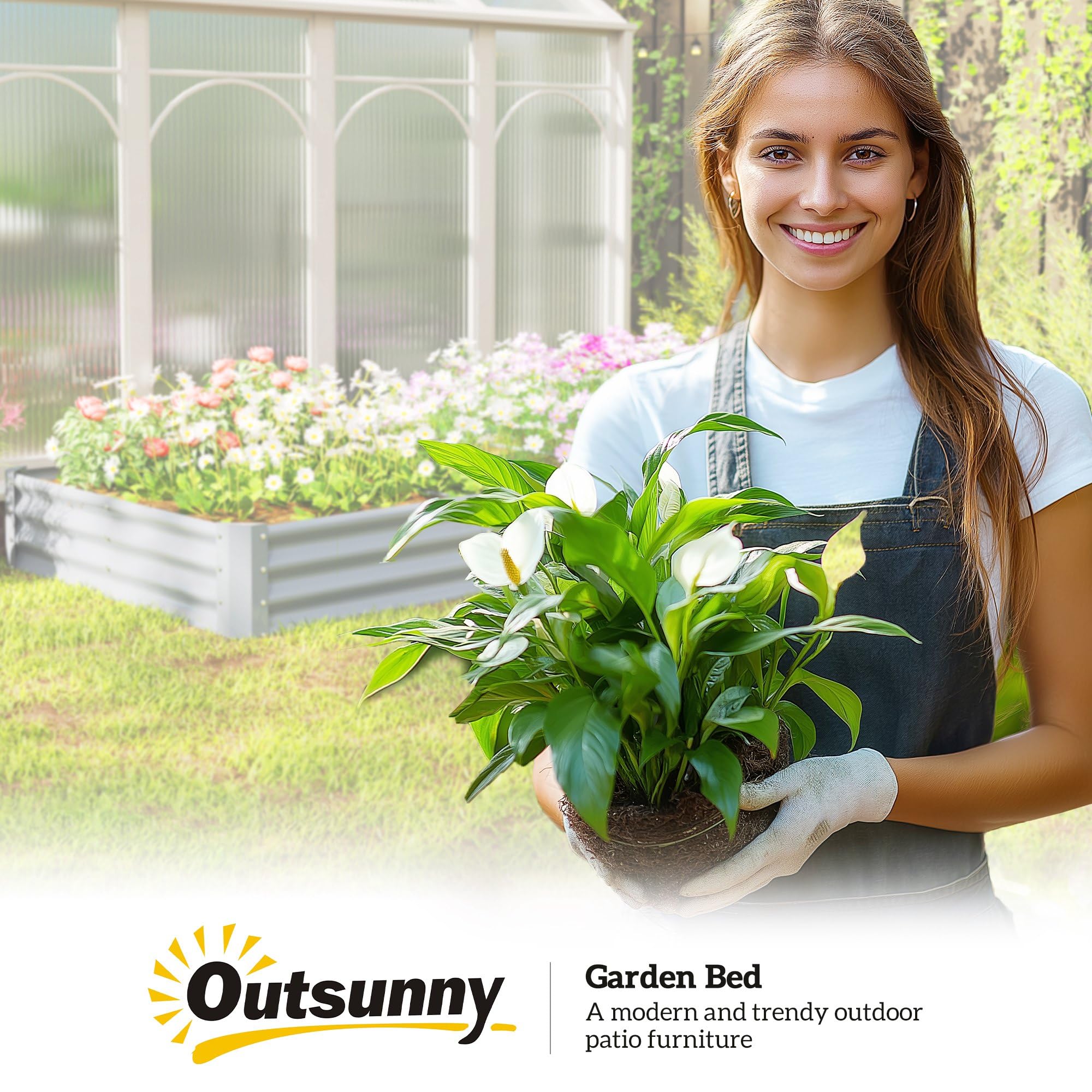 Outsunny Carré Potager rectangulaire, lit de Jardin surélevé en Acier galvanisé, Fond Ouvert, jardinière avec Bord Anti-Coupure Barres de Soutien, 240 x 120 x 30 cm, Gris argenté
