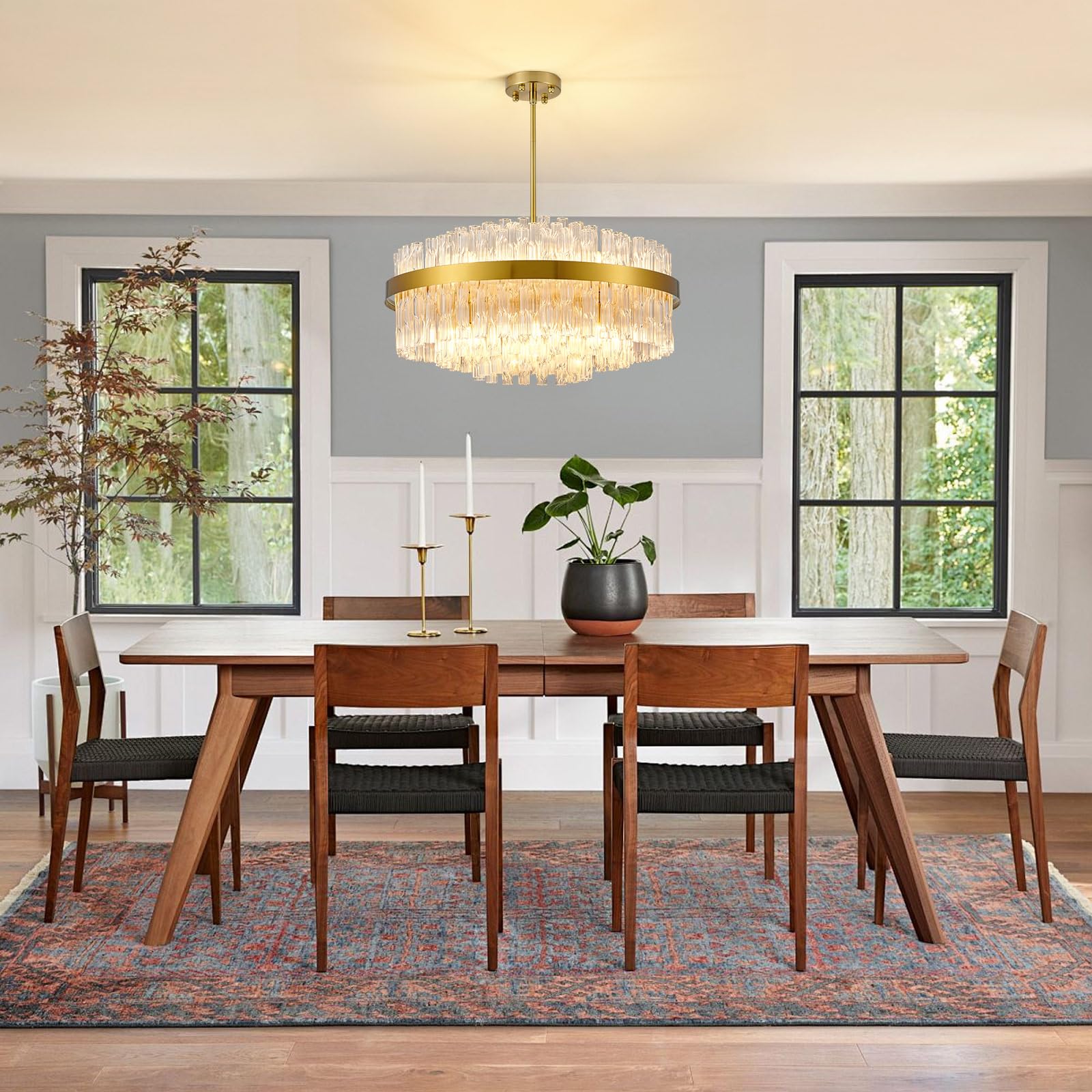 Gold Kristall-Kronleuchter, bündig montierte Kristall-Deckenleuchte, runde Kronleuchter-Pendelleuchte für Wohnzimmer, Kücheninsel, Esstisch, Flur, G9 x 12 Leuchten, 60 cm