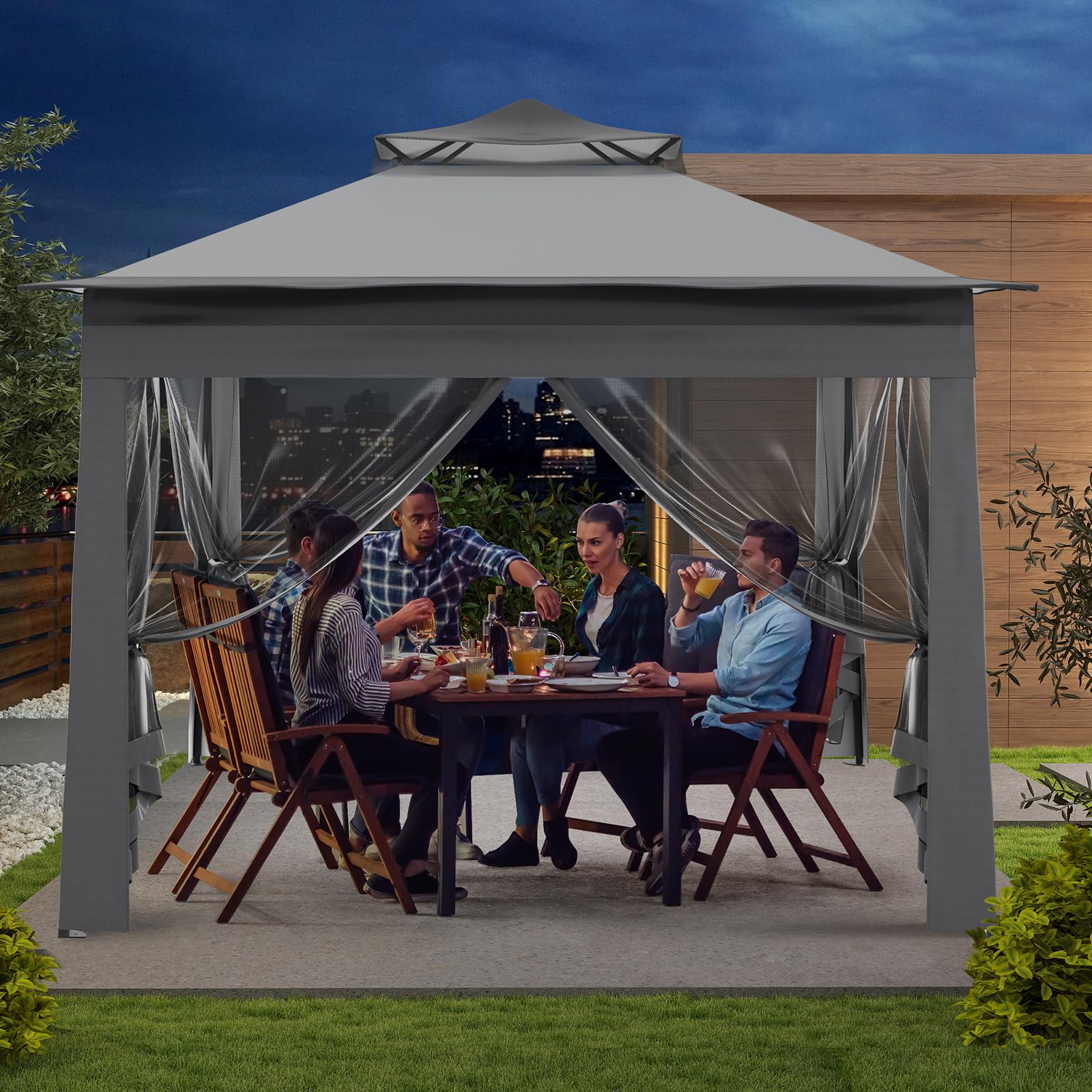 ARTETHYS Pavillon Faltpavillon 3x3 Wasserdicht Stabil Winterfest, Pop Up Pavillon mit 4 Moskitonetz, Höhenverstellbar Faltbar Gartenzelt, Doppeldach Gartenpavillon UV-Schutz 50+, Festzelt mit Tasche