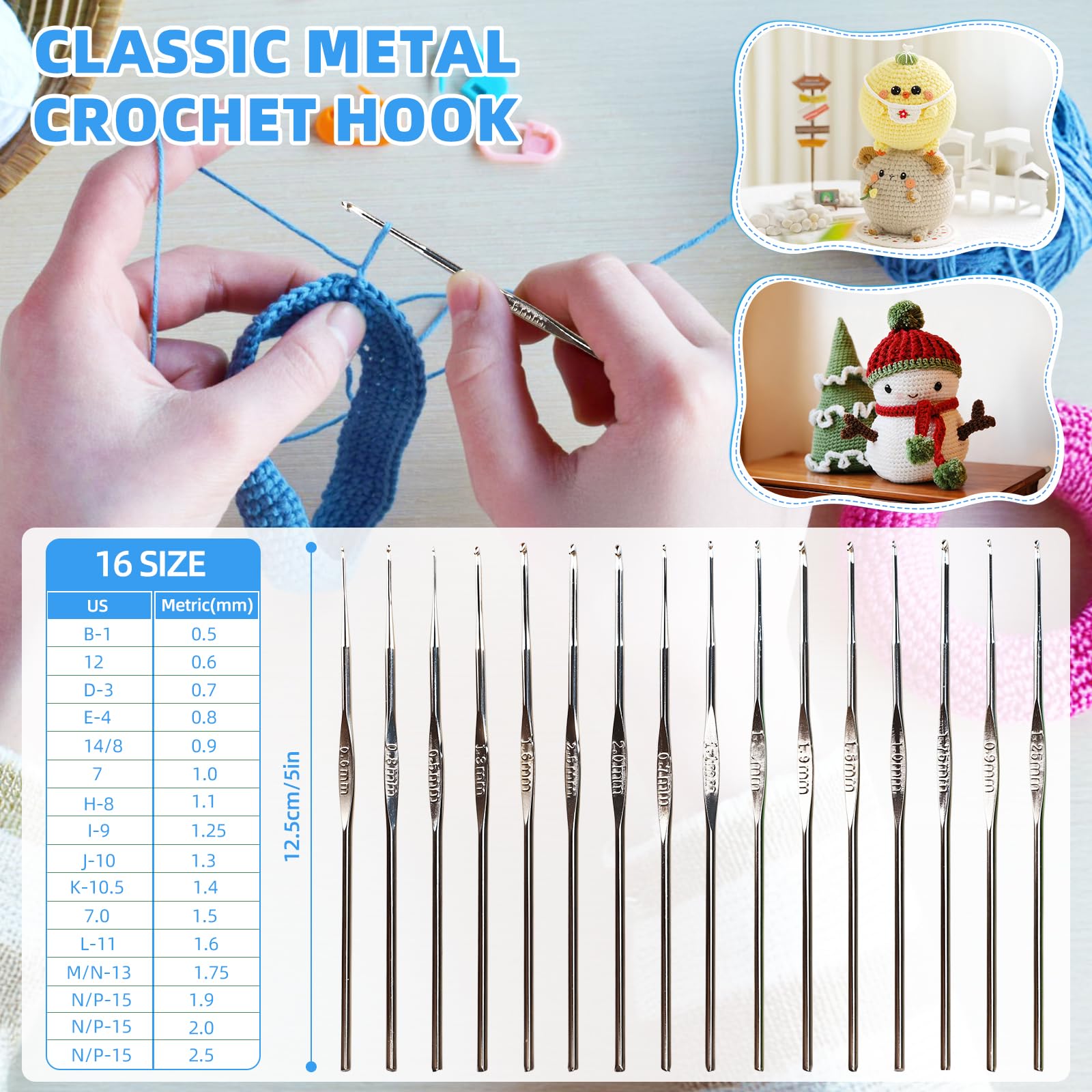 WUSUPU Uncinetto Set,105 pezzi Kit Uncinetto Principianti,set di uncinetti con 18 lana,Kit Principianti,accessori all'uncinetto,uncinetti ergonomici con manico morbido e ago in metallo, 2,0 – 10 mm