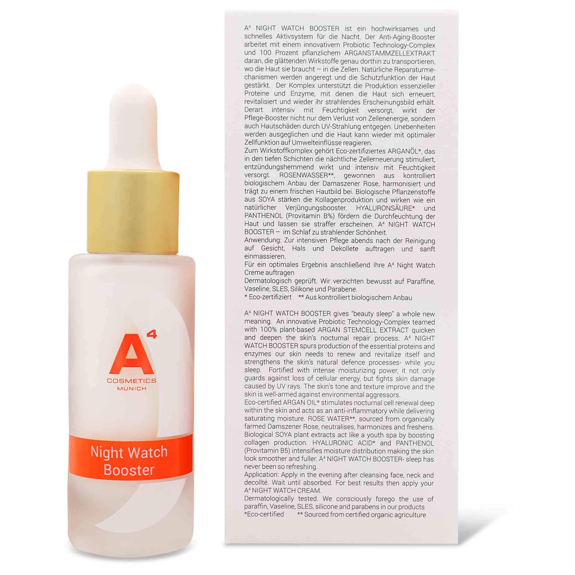 A4 - NIGHT WATCH BOOSTER Anti-Aging Nachtserum | Nachtpflege mit 100% Arganstammzellextrakt (20ml)