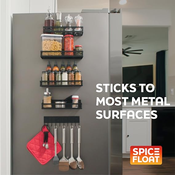 Houseify Spice Float Magnetic Spice Racks, Set of 4, Black
