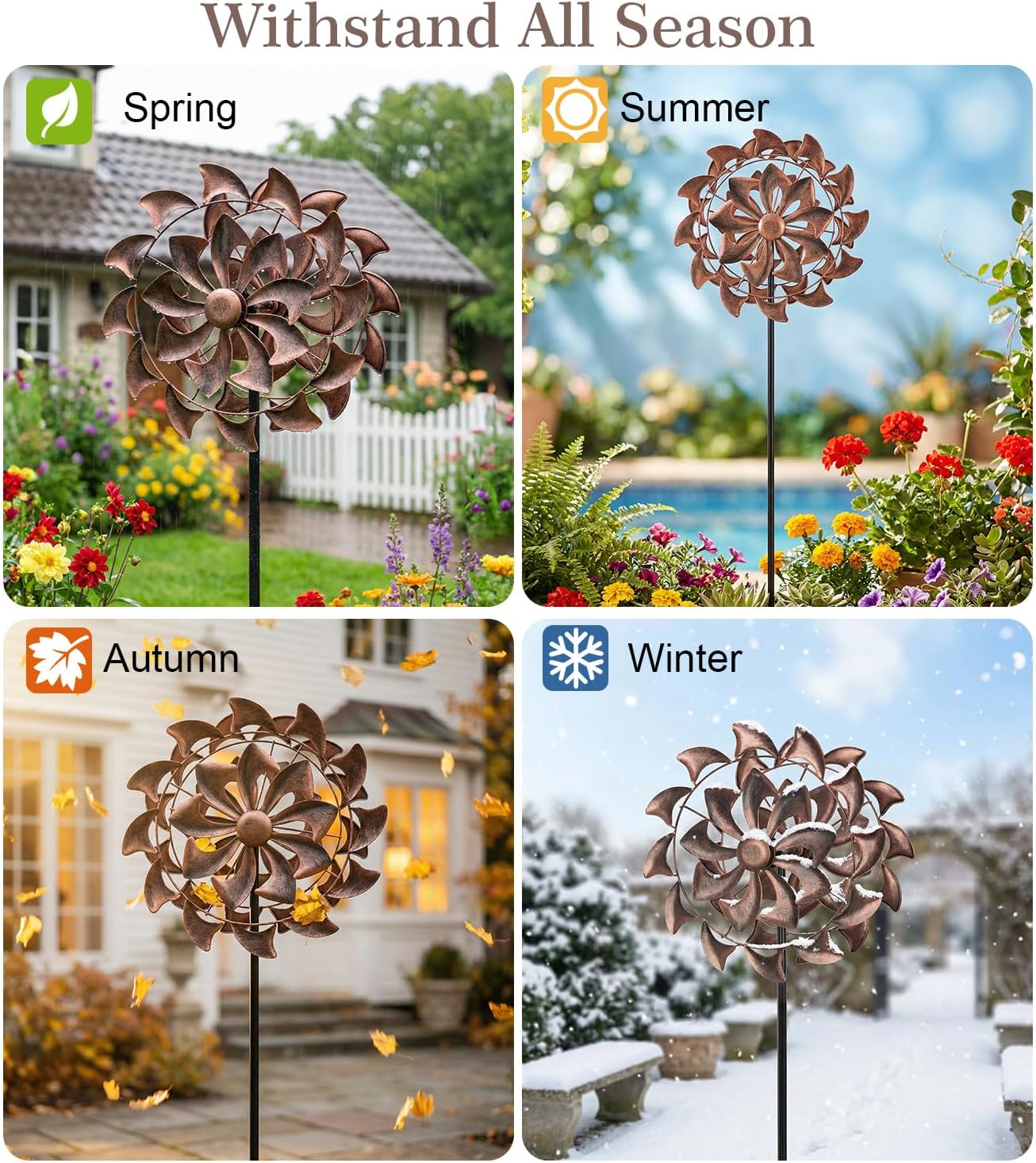 Wind Spinners Outdoor Garden Decor - W13xH63 Copper Metal Yard Art Wind Sculptures & Spinners, Vintage Kinetic Windmill for Yard Patio Lawn Decor, Retro Gardening Gifts for Women