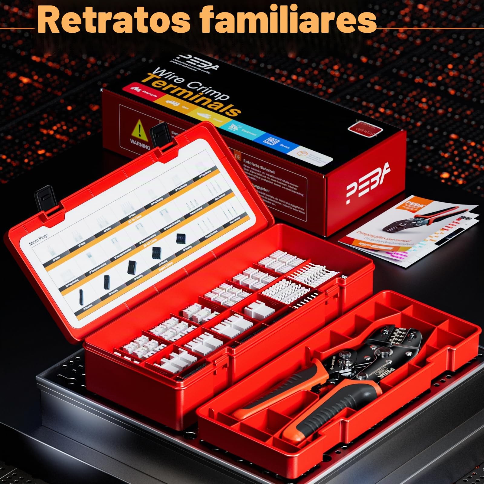PEBA Juego de Crimpadora con 21 Estilos Dupont 2,54 mm/JST-XH 2,5 mm Conector Set, 0,03-0,5 mm² (AWG 32-20) para Dupont, JST-XH/SM/SYP/PH/VH 3,96 mm, Molex, AMP EI Serie