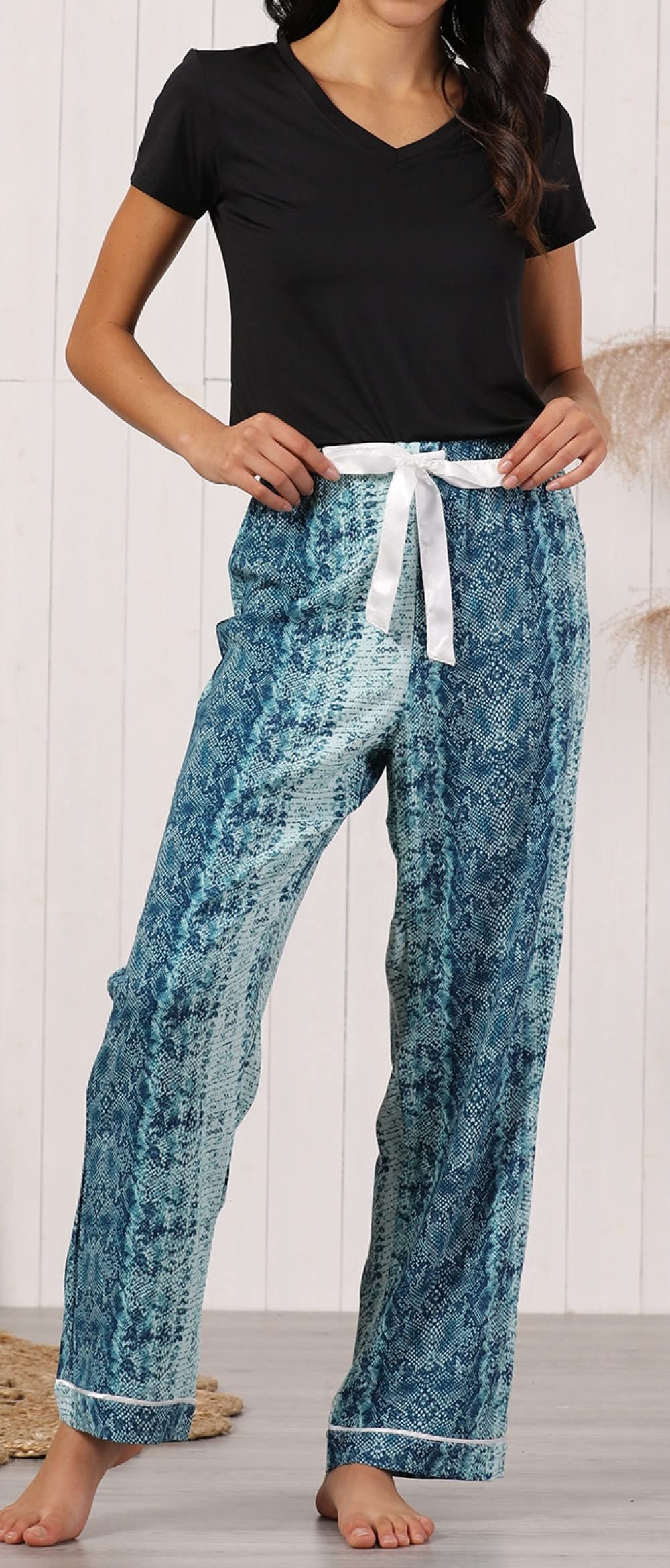 Donna Pigiama Estivo Due Pezzi,Nero Top Snake Pants Womens Estate Manica Corta Pigiama 2 Pezzi Set Morbido Pigiama alla Moda Loungewear Regalo Festa della Mamma per Moglie Fidanzata Mamma