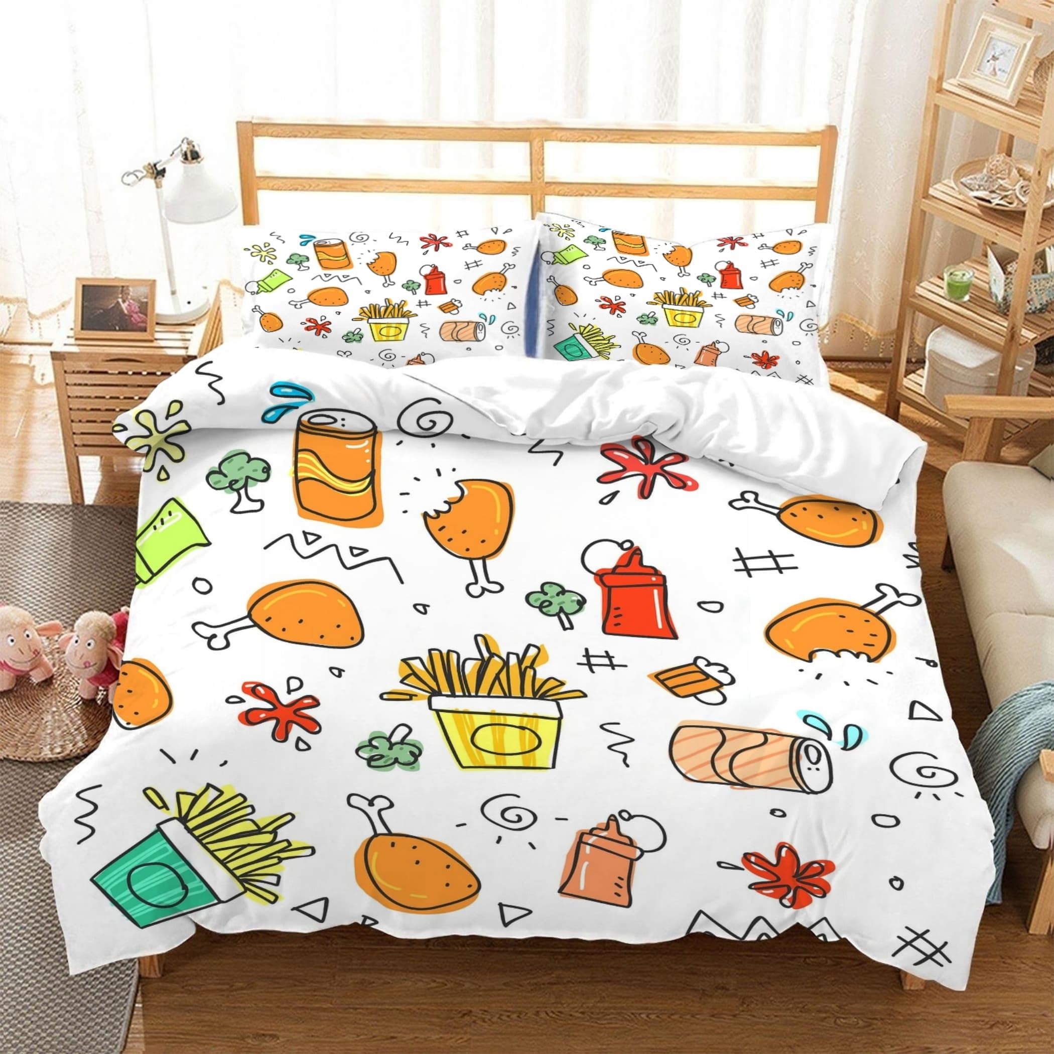 Estampado Dibujos Animados Funda Nórdica Cama 90 Juego, Reversible Microfibra Juegos Cama Infantil Adorable Funda Edredon 150×220 y 2 Fundas 50x75, con Cremallera, Apto Hombres y Mujeres NP63