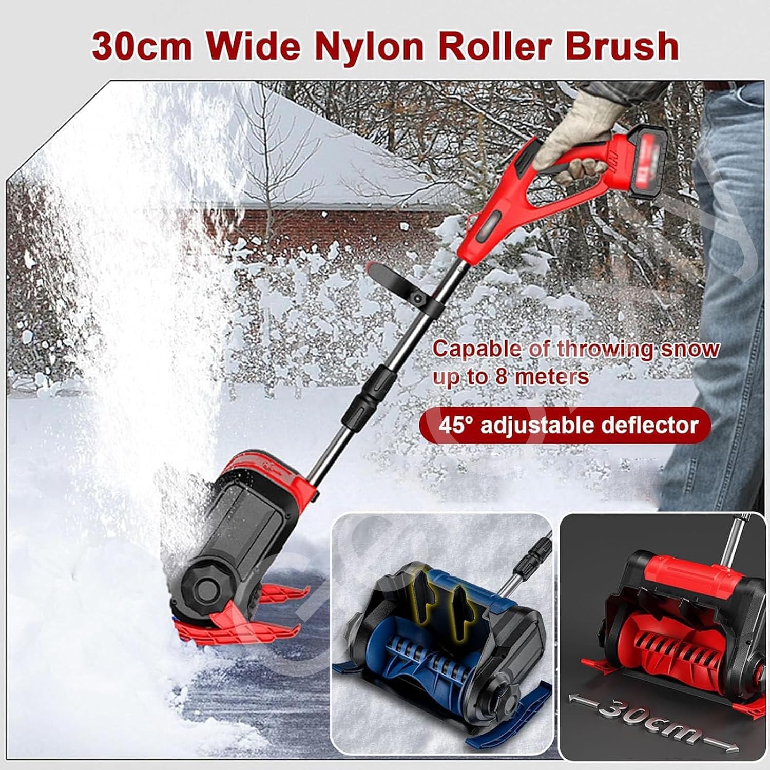Pala quitanieves inalámbrica de 3000 RPM, soplador de Nieve eléctrico con Placa direccional, Ajustable para entradas de vehículos, aceras y Patios, batería incluida.