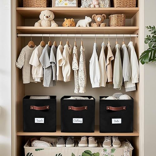 Miniatura 4 de DECOMOMO Cubos de almacenamiento de tela, 6 cubos para organizador de cubos, cubos de almacenamiento de 13 pulgadas con asas de piel sintética y