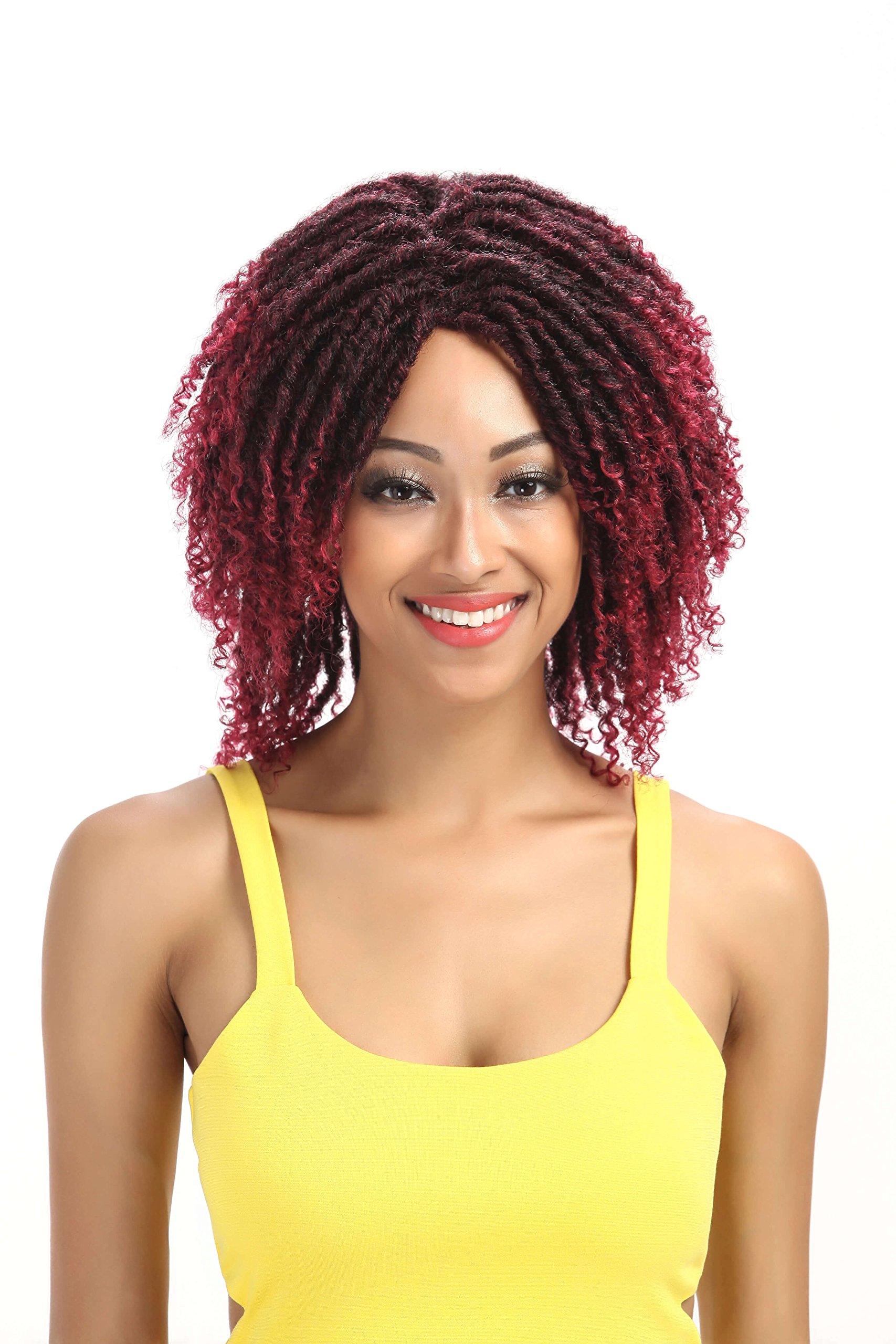 Style Icon 6" Short Dreadlock Wig Twist Wigs for Black Women COPPER RED MIXED & Natural Black Short Curly Synthet