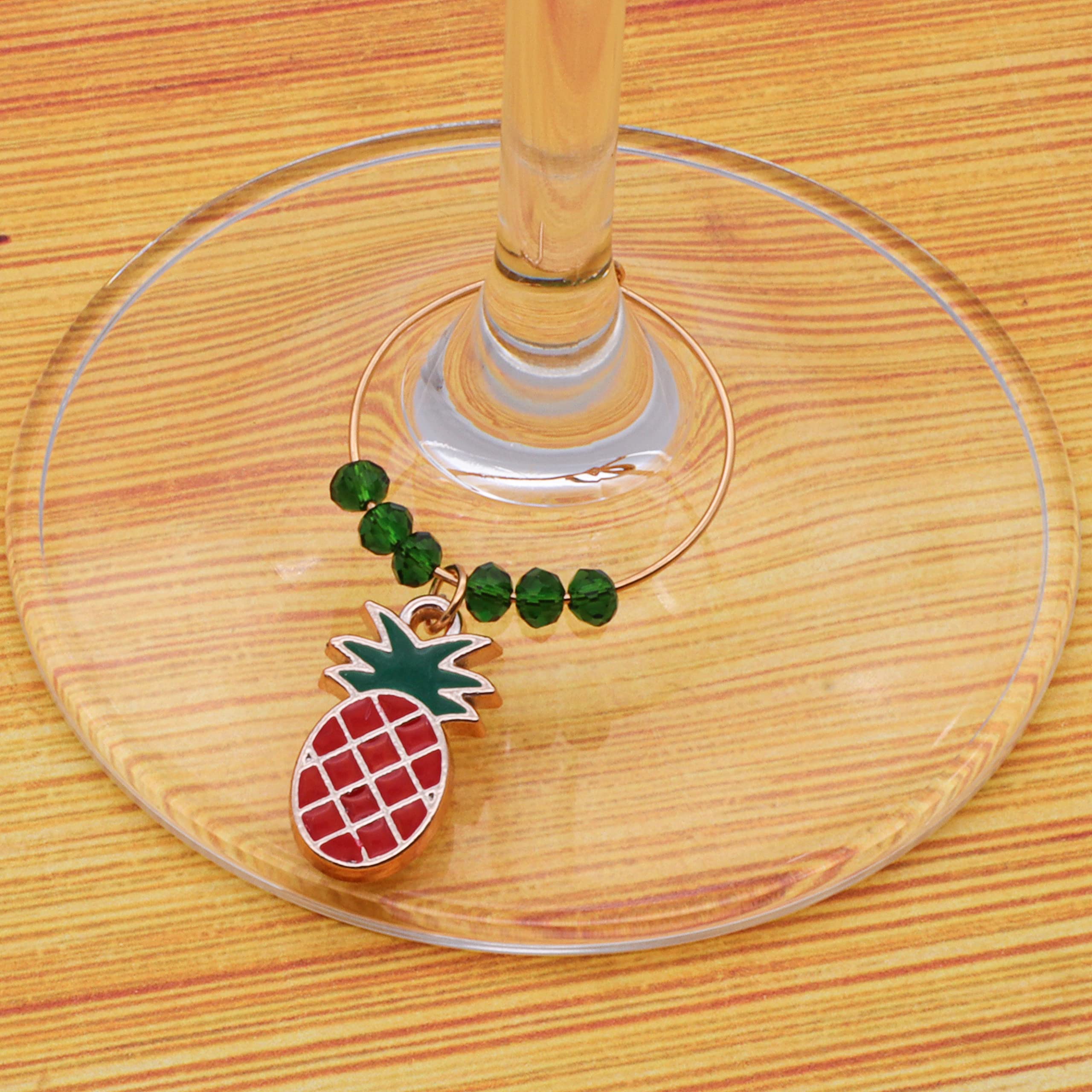 Pineapple Wine Charms, Set of 6 Pineapple Glass Markers, Pineapple Gift