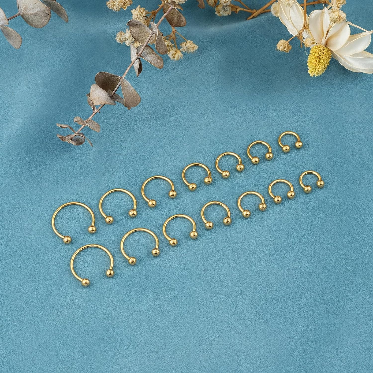 Yolev 7 Pairs Horseshoe Nose Ring - 16G Surgical Steel Horseshoe Rings - 6/7/8/9/10/12/14MM Inner Diameter Small Septum Ring for Nose, Cartilage, Lip Piercing