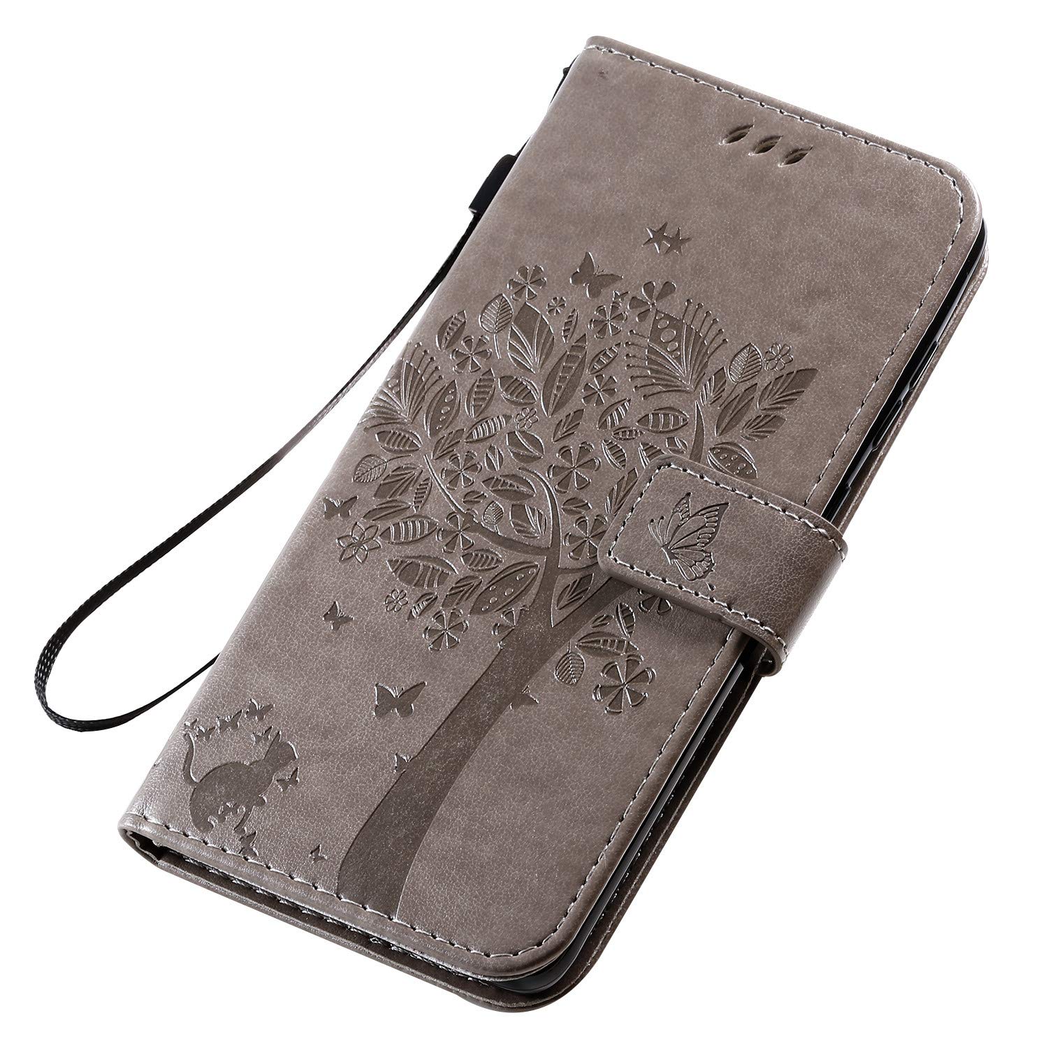 Conber Cover per Samsung Galaxy A71, Custodia in Pelle PU con Interno TPU Antiurto, Serie Gatto e Albero Flip Case Cover Custodia Portafoglio per Samsung Galaxy A71 - Grigio - Vista 5