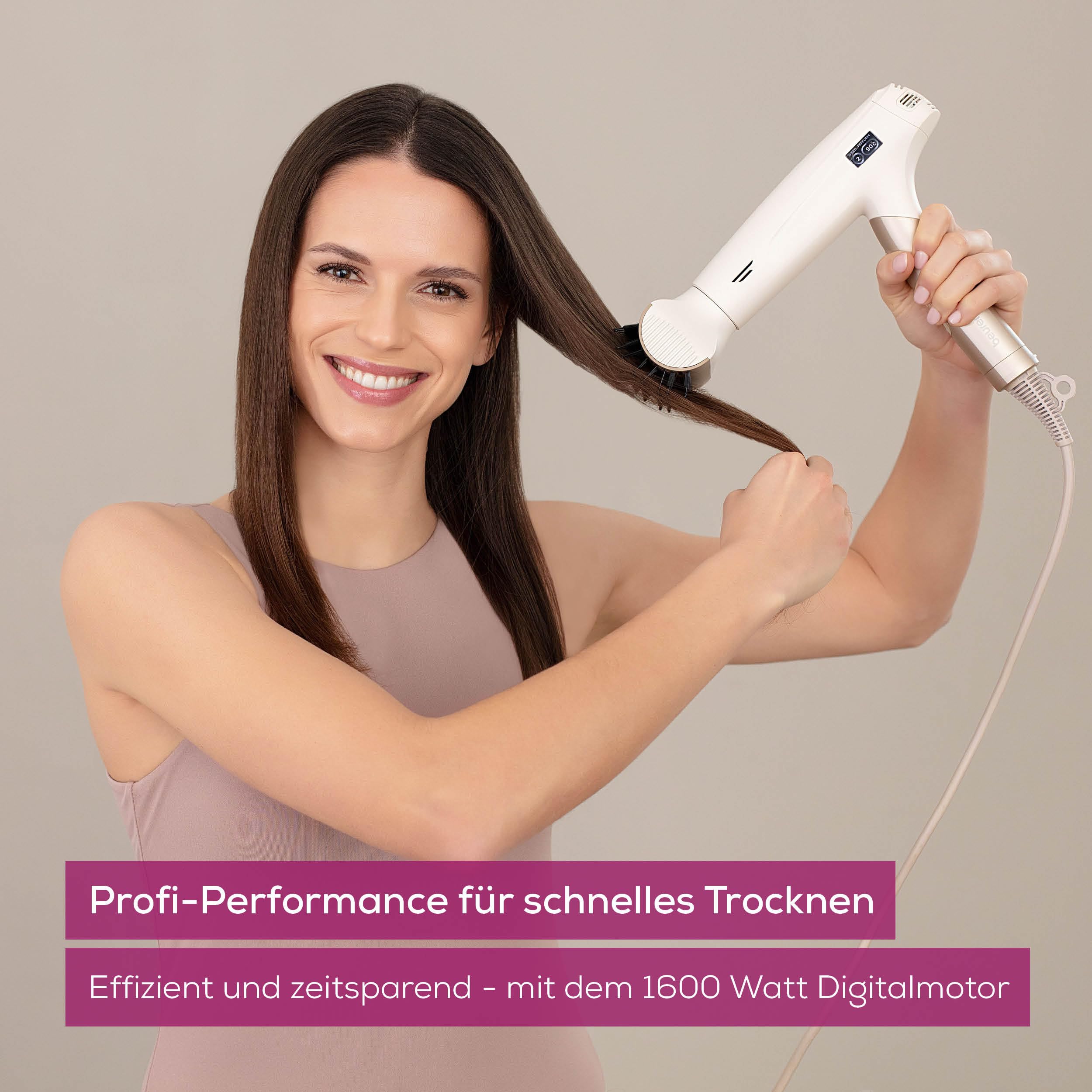 Beurer HC 150 FusionDry Pro Haartrockner, ultraleichter Föhn mit kraftvollem Digitalmotor, ergonomischer Klappgriff ideal für Reisen, Ionenfunktion für glänzendes Haar, inkl. 4 Styling-Aufsätzen