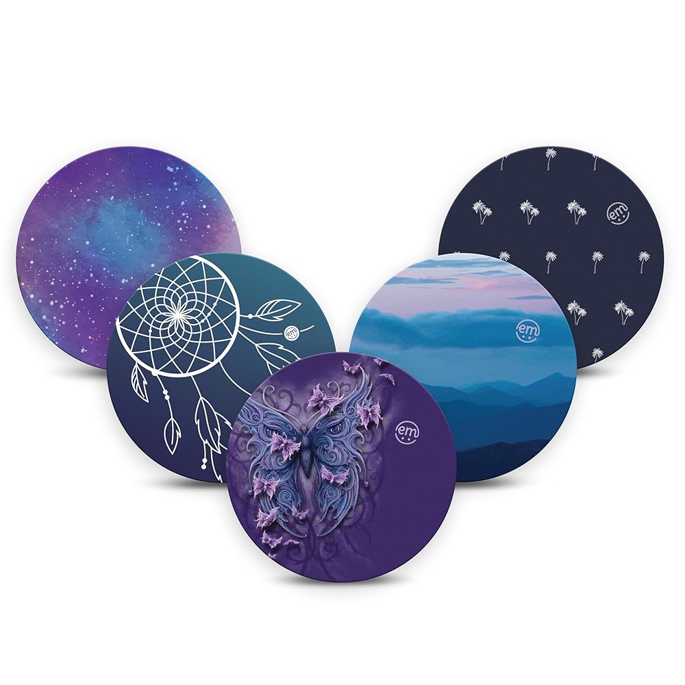 ExpressionMed CGM Adhesive Patches for Dexcom G7 and Stelo (Pack of 5) - USA Made, Waterproof, Non-Fraying, Pre-Cut CGM Sensor Tapes (Dreamy Escapes Variety Pack)