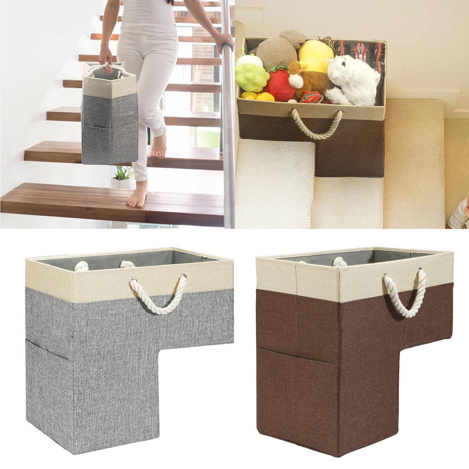 Panier D'escalier Avec Poignée - Panier de Rangement D'escalier en Panier D'escalier Avec Poignée - Panier de Rangement D'escalier en