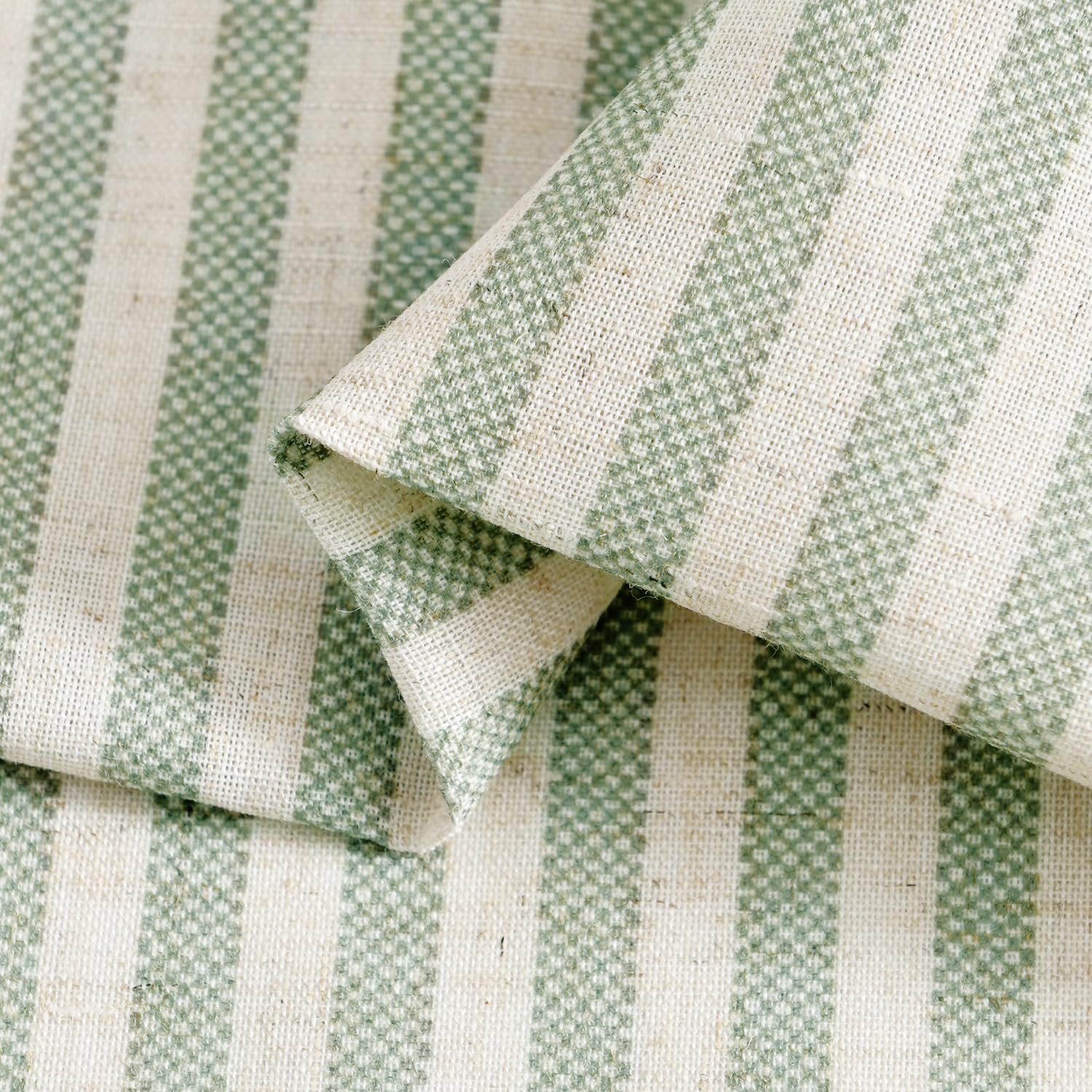 TOPICK Tende a righe in lino con strisce, opache, per cucina, sala da pranzo, bagno, piccola finestra, 65 x 60 cm, verde su beige