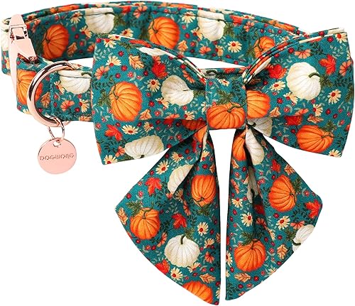 Miniatura 6 de DOGWONG Collar de perro fantasma de Halloween con corbatín, collar de perro de calavera rosa para Halloween, duradero y suave, collar de perro para