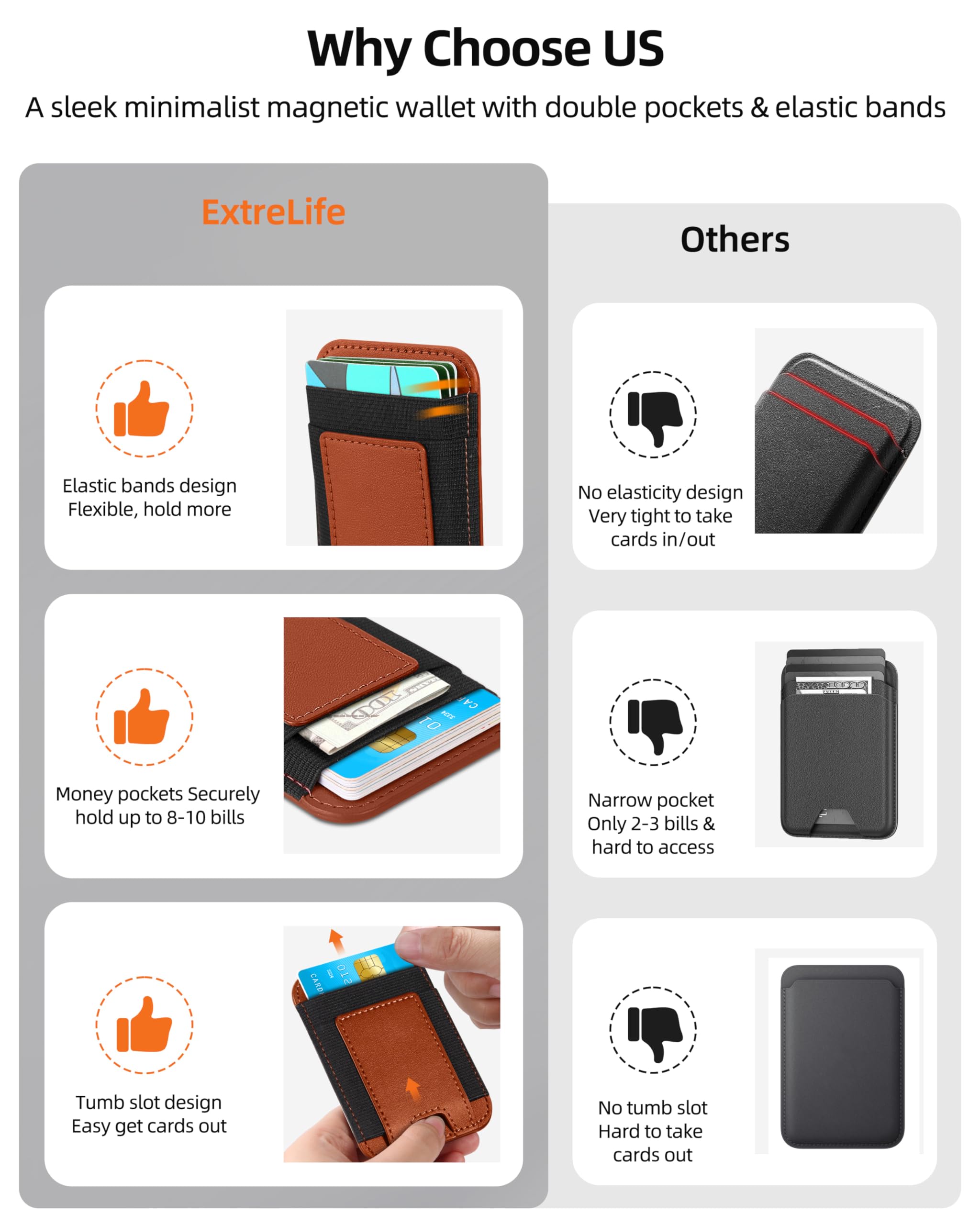 ExtreLife Cartera magnética más Fuerte, Bloqueo RFID, 7 Ranuras para Tarjetas, Cuero Vegano, marrón, Unisex, Adultos, usuarios de Apple iPhone, Minimalista, Compatible con MagSafe