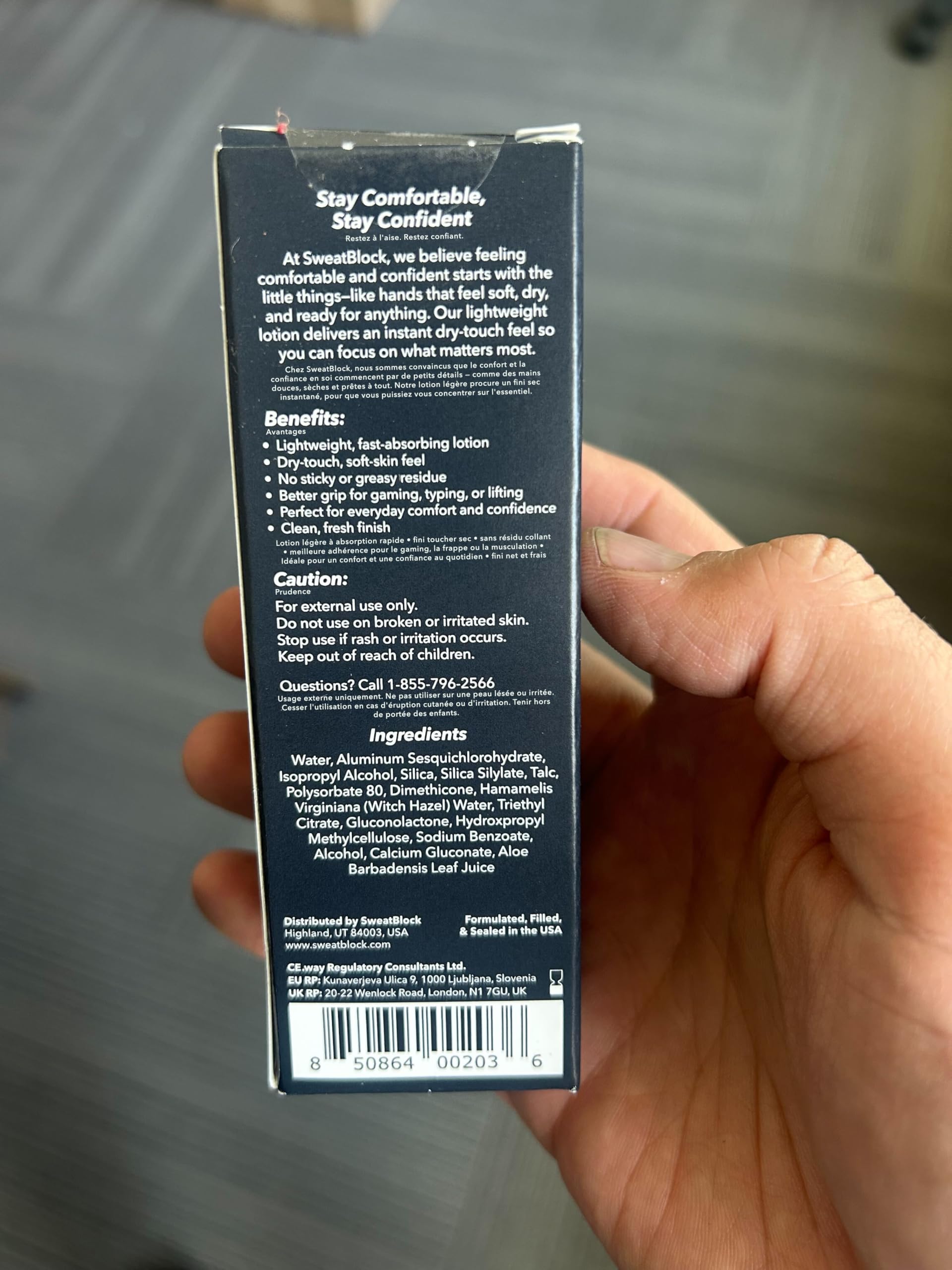 SweatBlock Lotion anti-transpirante pour les mains pour paumes moites - 50 ml - Taille de voyage - Traitement de l'hyperhidrose à séchage rapide pour homme et femme - Formule non irritante testée