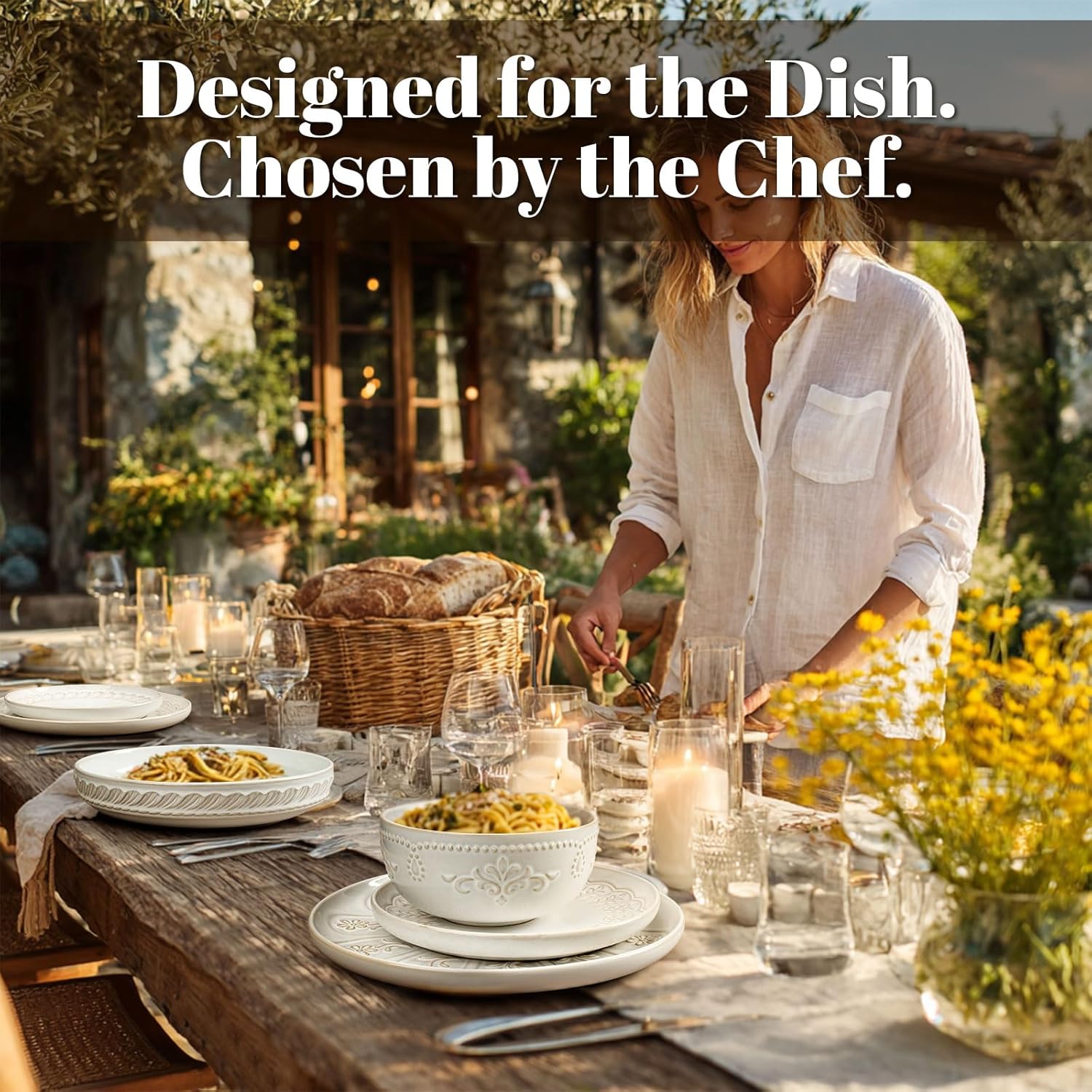 Artena Plates And Bowls Sets, 16 Pieces Dinnerware Sets, Dish Set For 4, Ceramic Kitchen Bowl And Plate Set, Embossed White Dishware Sets, Dishwasher & Microwave Safe (Damask Floral) - Image 7