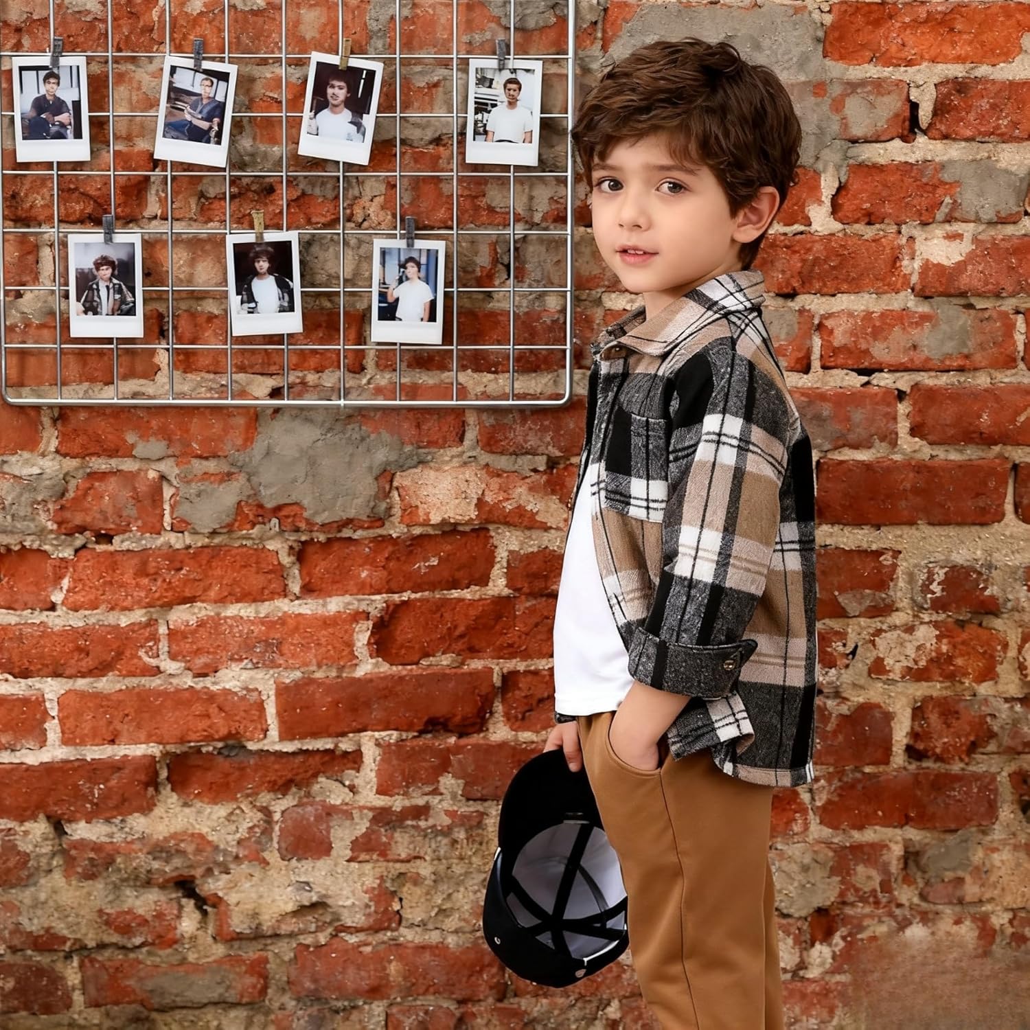 幼児 男の子 服 ボタンダウン 格子縞 スエットシャツ パンツ 2ピース 男の子 冬 秋 アウトフィット セット