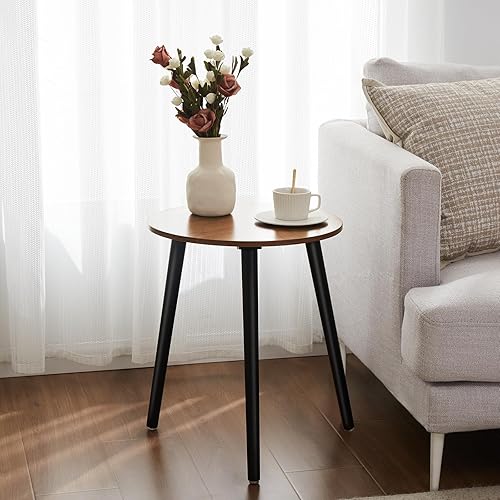 Miniatura 59 de Apicizon Mesa auxiliar redonda, mesa auxiliar blanca para dormitorio, sala de estar, espacios pequeños, mesitas de noche de fácil montaje con patas