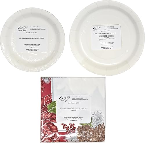 Miniatura 8 de Juego de platos y servilletas de Navidad que sirve 50 incluye 50 platos llanos de papel, 50 platos de postre y 100 servilletas de almuerzo para