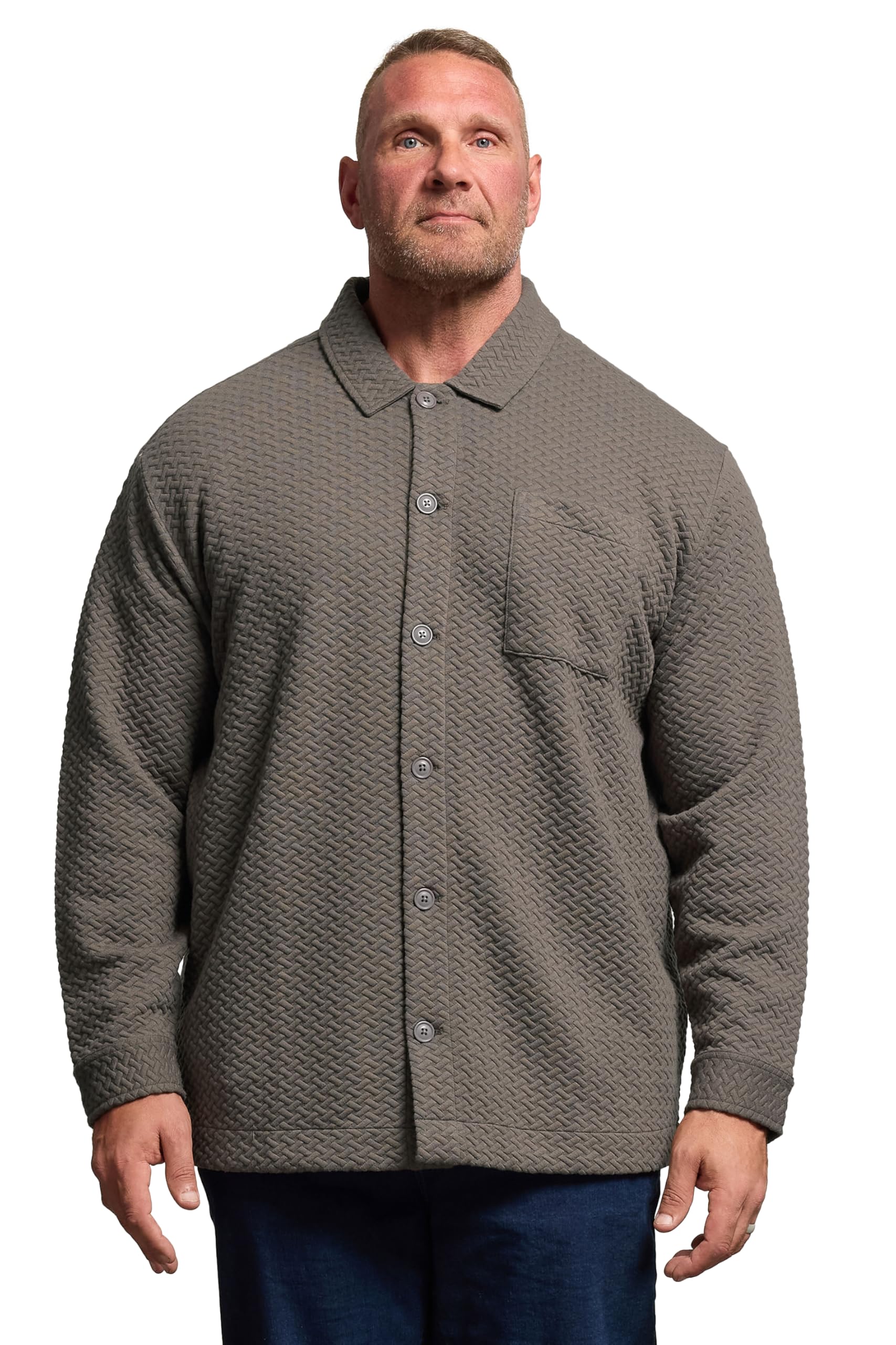 BadRhino Big & Tall Brown Jersey Textured Overshirt - Men's - Plus Size Curve