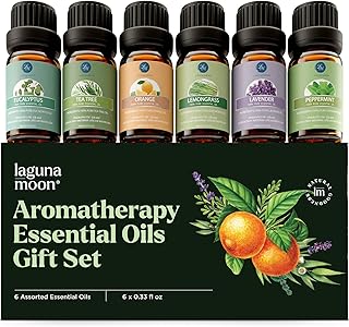 Essential Oils Set - Top Blends for Diffusers, Home Care, Candle Making, Fragrance, Aromatherapy, Humidifiers - Peppermint, Tea Tree, Lavender, Eucalyptus, Lemongrass, Orange (6 Glass Bottles x 10mL)