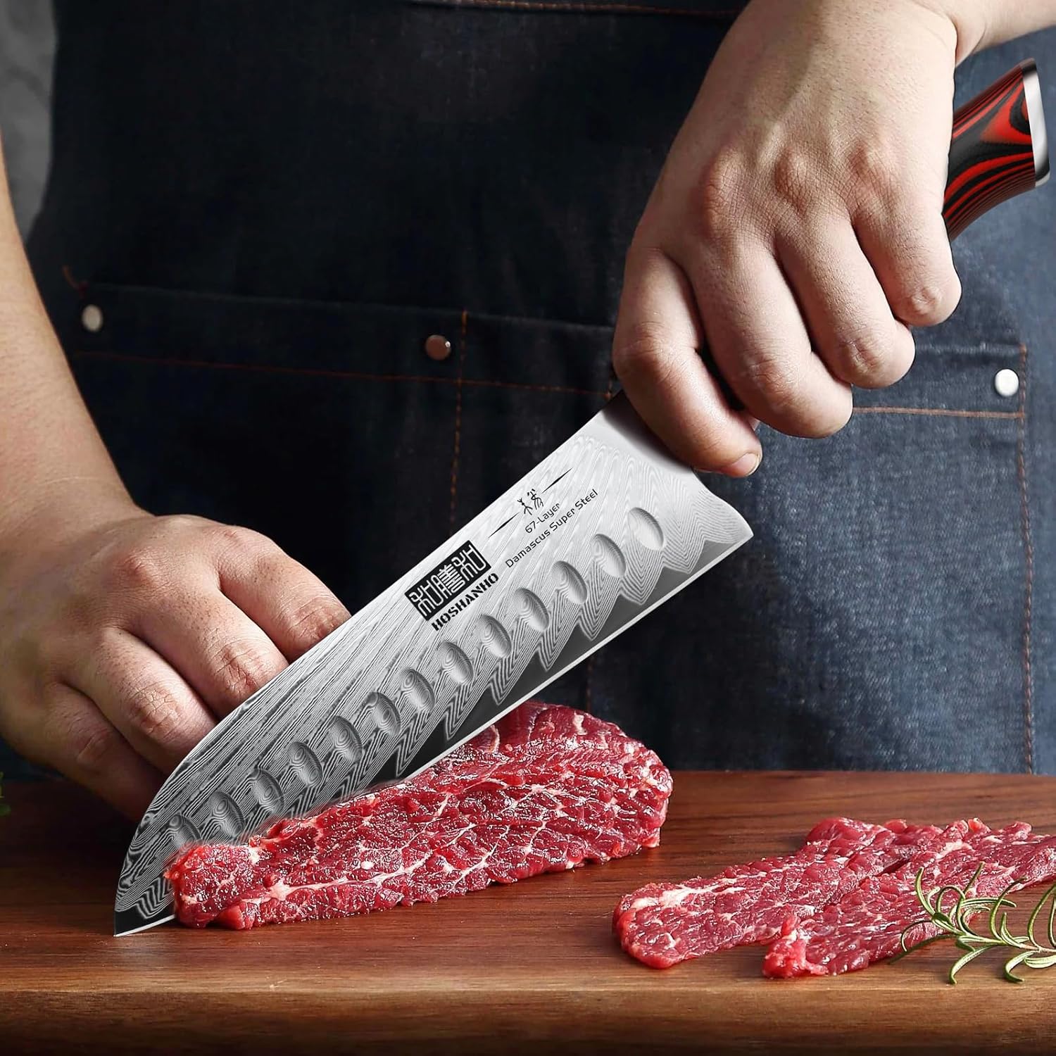 HOSHANHO Damascus Santoku Knife, 7 Inch Professiona Kitchen Knife, Damascus Super Steel Ultra-Sharp Santoku Chef Knife with Ergonomic G10 Handle - Image 2