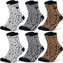 6 Pairs Womens Heart Leopard Print Cotton Crew Socks