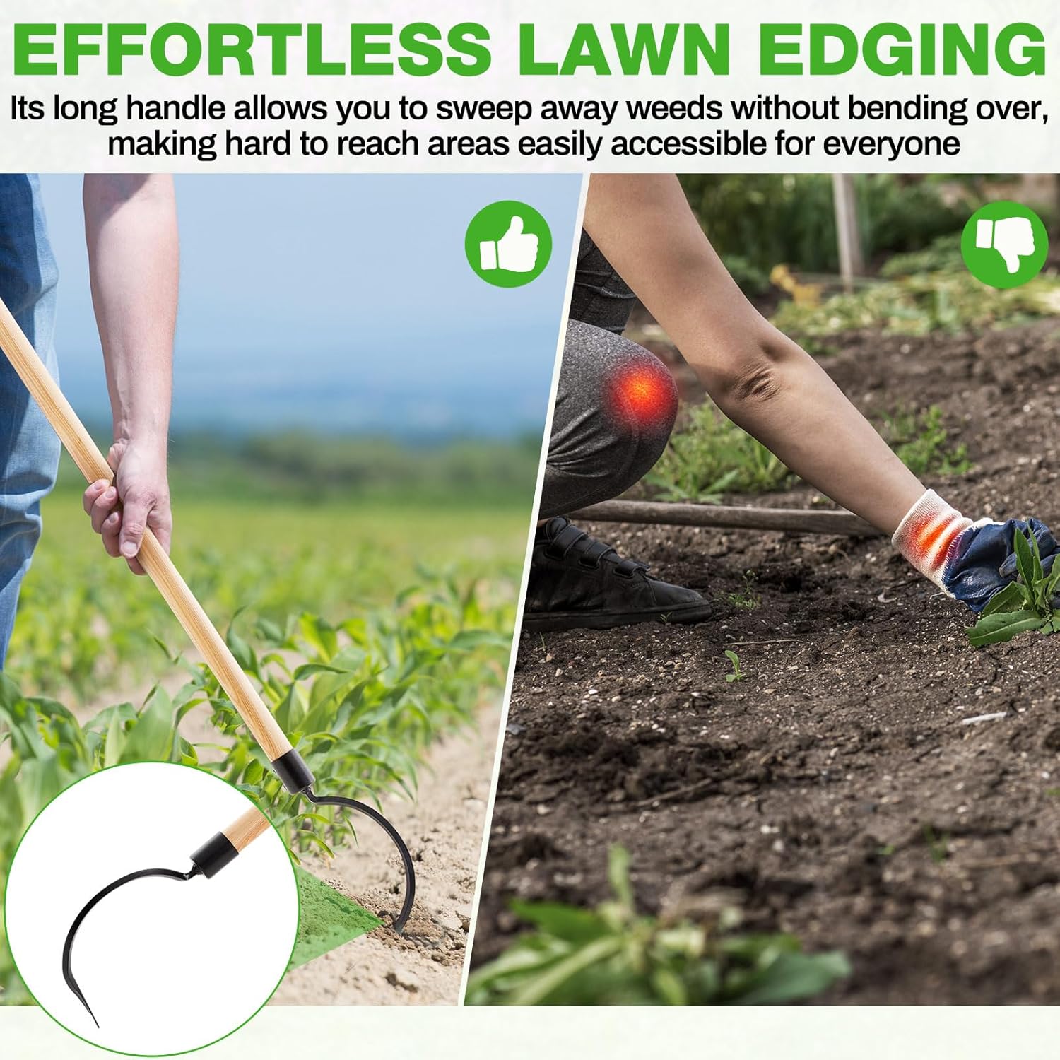 Long Handle Weeder Hook Garden Weeder Tool Versatile Cultivator Garden Tool 54 Inch Hardwood Handle with 8 Inch Alloy Steel Blade for Gardening,Yard, Lawn, Patio Digging, Edging, and Planting
