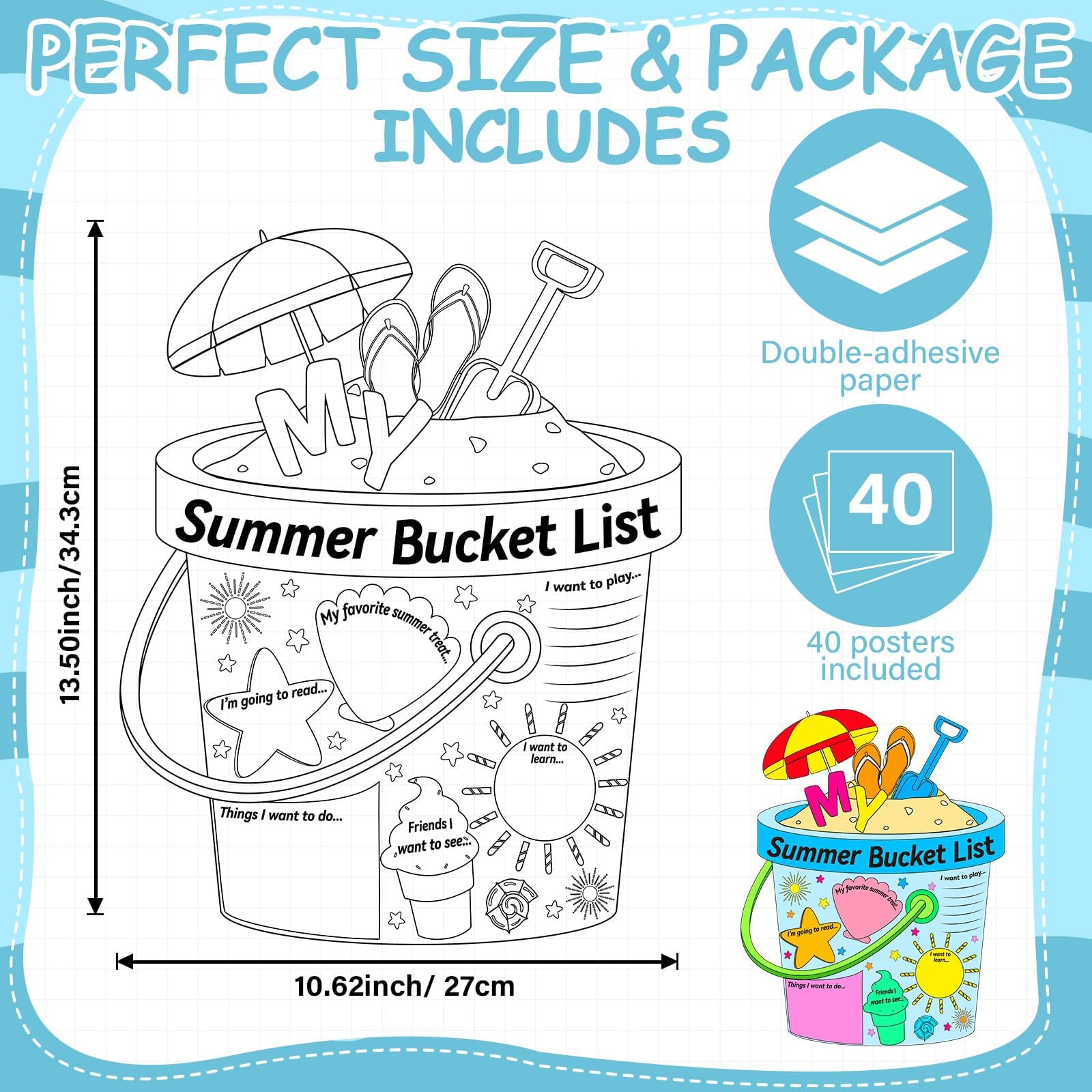 CHUNNIN 40 PCS Summer Activity Poster for Kids & Classroom, Unframed Round Cartoon Wall Art, Summer Bucket List Activity Poster for Camp, Elementary School, Birthday Parties - Image 2