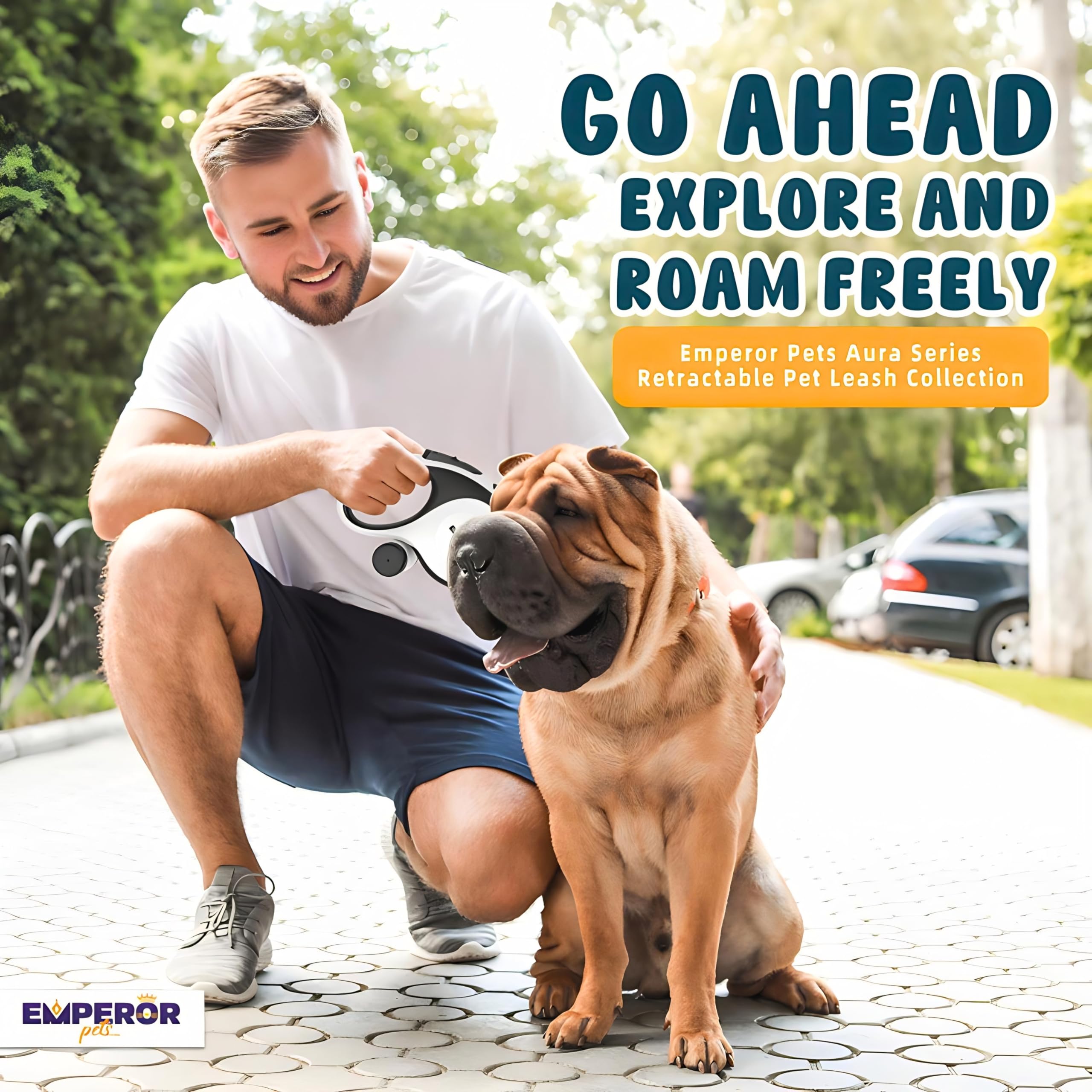 Emperor Pets 8 m, chowana smycz dla dużych psów, do 50 kg, dla średnich psów, duża, wytrzymała, chowana, 7,9 m, dla psów dużych ras, Aura BW26