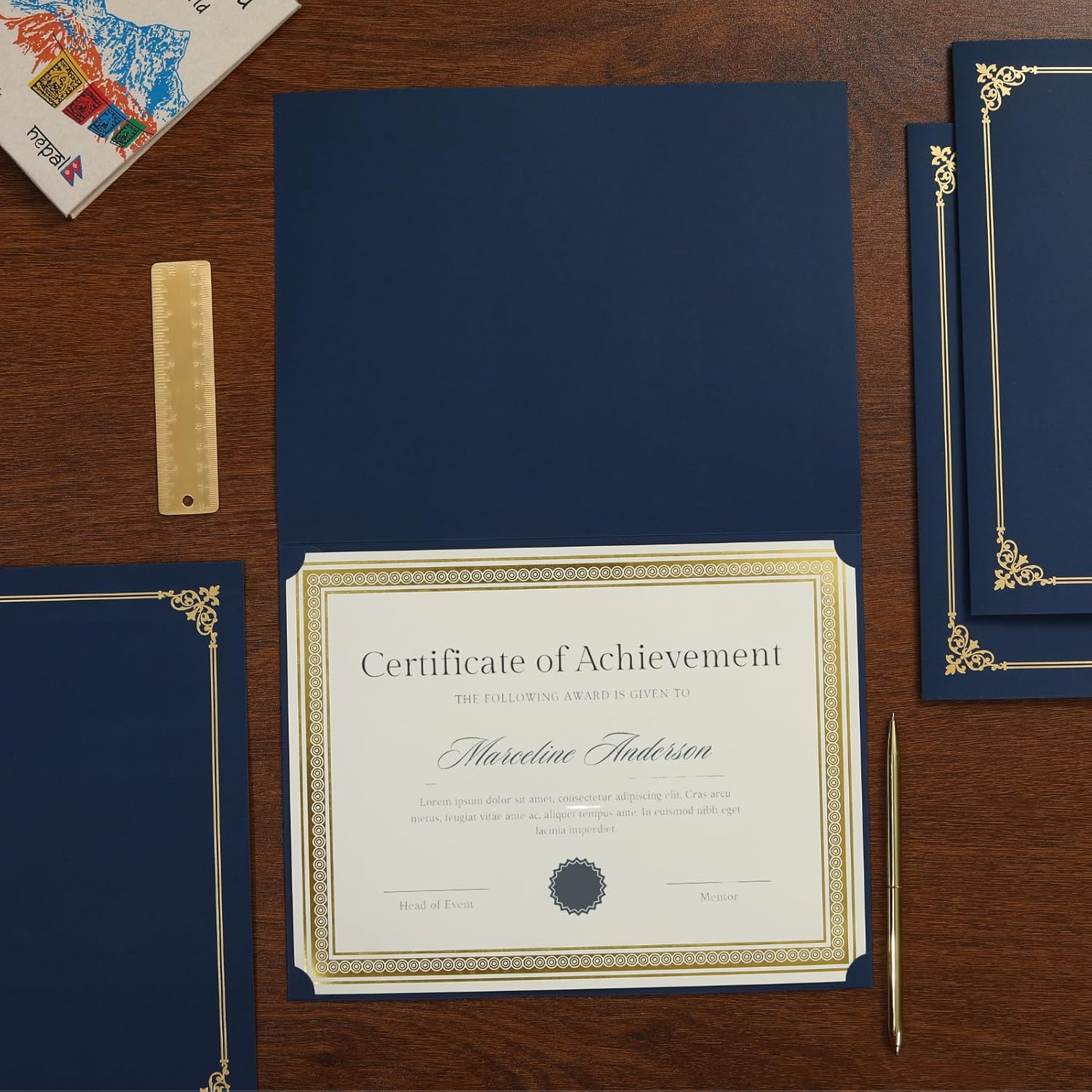 100 Count Certificate Holder, Diploma Covers Gold Foil Border, for Letter Size 8.5x11 Certificates, Cardstock, Document Papers - Navy Blue