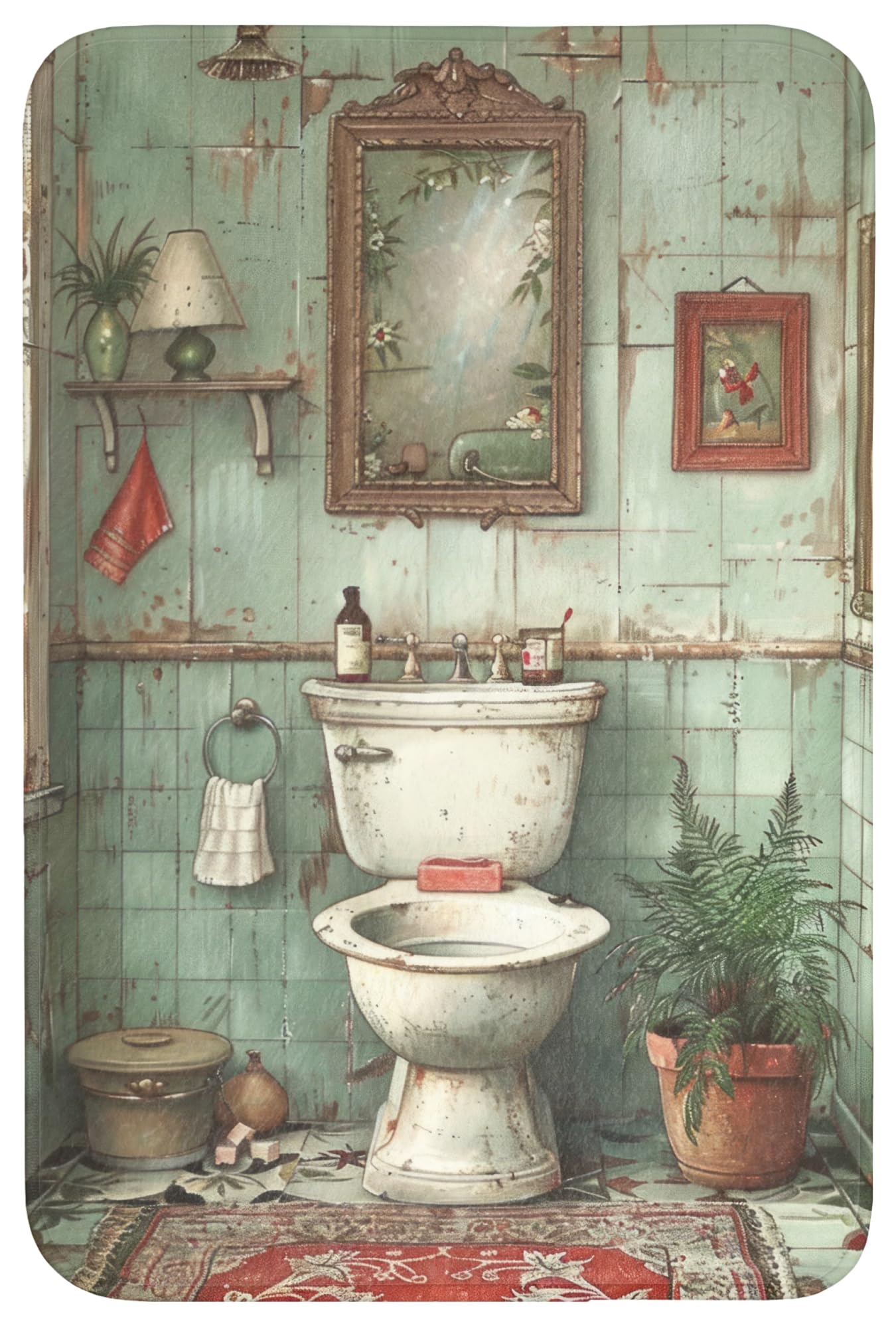 Bath Mat Rectangular 60x90 cm Alfombra Baño Alfombrilla Alfombras Ducha Lavable Antideslizante Tapete Banheiro Decoración Vintage - Inodoro - Ilustración