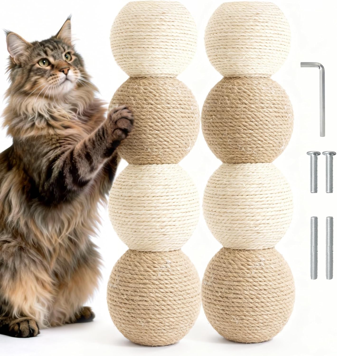 4 Pack Cat Scratching Post Replacement, 15.7 x 3.1 Inch Sisal Poles with M8 Screws, Refill Parts for Indoor Cat Towers and Furniture Repair-Green
