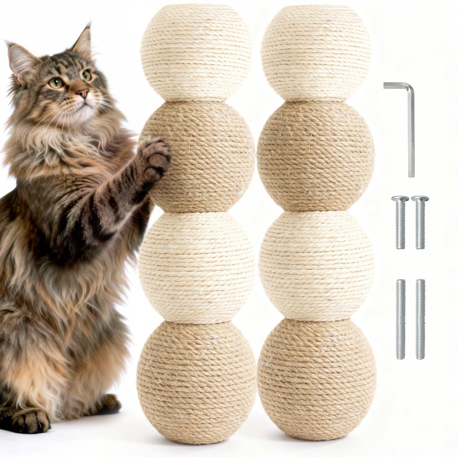 Photo 1 of 2 Pack Cat Scratching Post Replacement, 13.8 x 3.93 Inch Modern Sisal Poles with M8 Screws, Refill Parts for Indoor Cat Towers and Furniture Repair-White