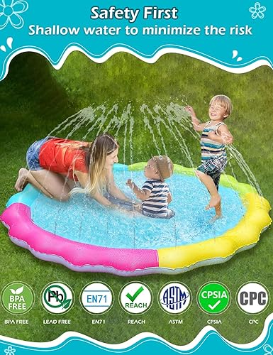Miniatura 3 de Jasonwell - Alfombra de juego con aspersor de agua, juguetes inflables de exterior para bebés y niños pequeños, piscina infantil para patio trasero,