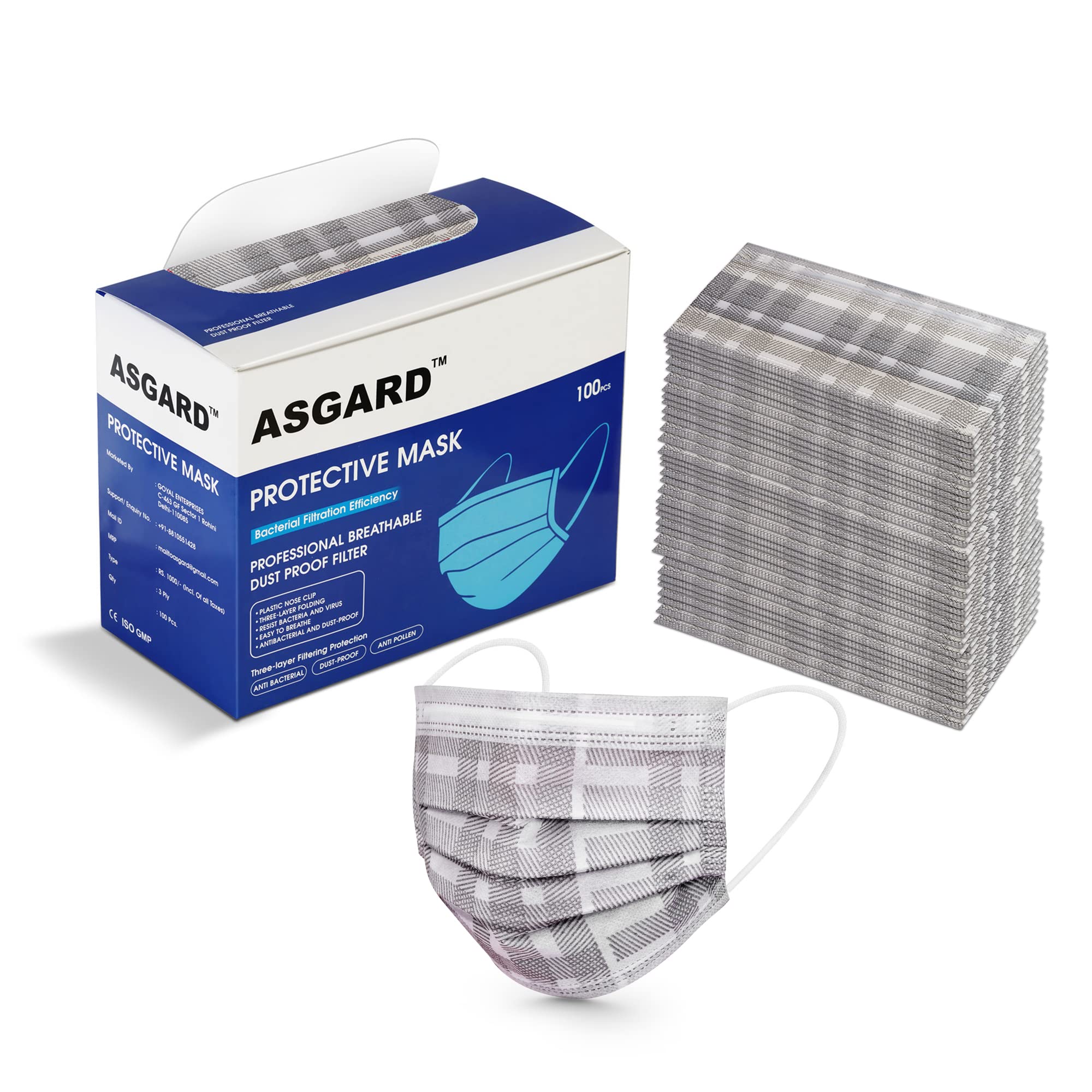 ASGARD Nonwoven Fabric Disposable Multilayer Protective Mask for Unisex